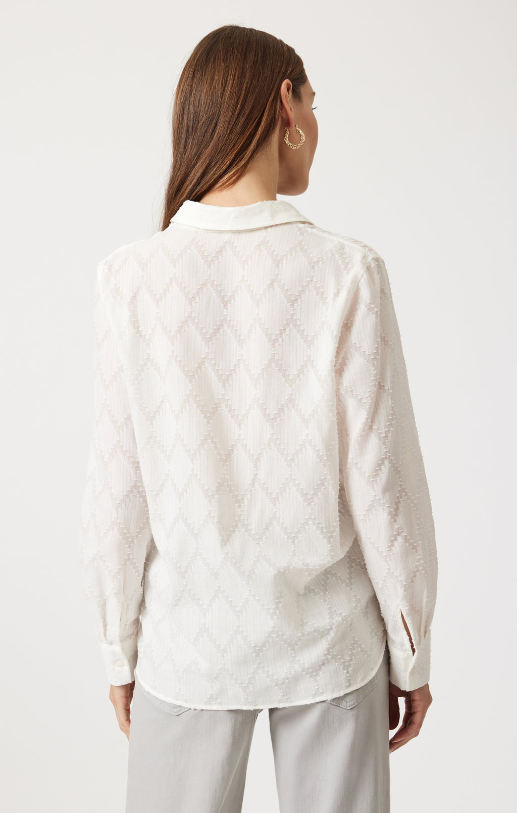 SHEER TEXTURED BUTTON-UP SHIRT IN ANTIQUE WHITE - Mavi Jeans