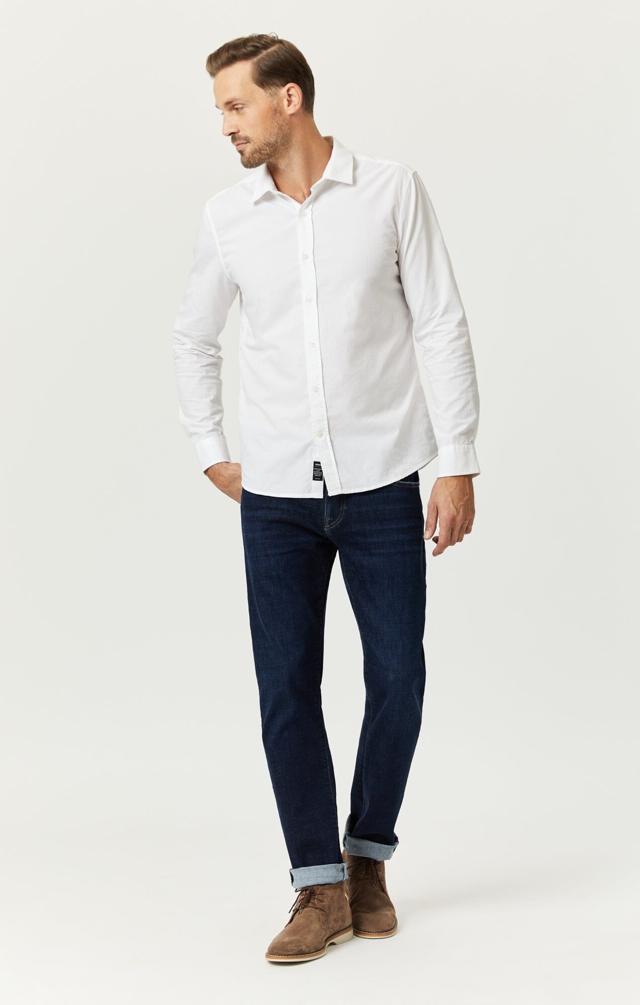 Mavi Men's Button Up-Long Sleeve Shirt In White