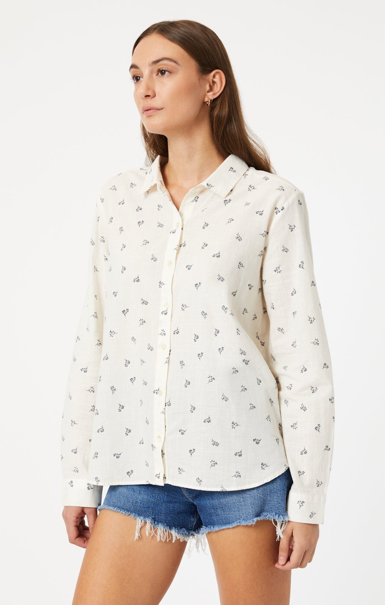 BUTTON-UP LONG SLEEVE SHIRT IN SIMPLE FLOWER PRINT - Mavi Jeans