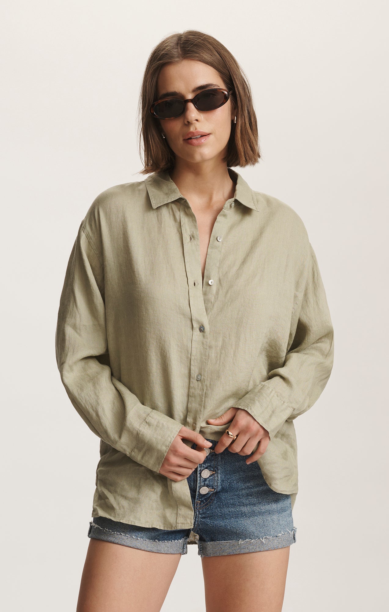 LINEN BUTTON-UP SHIRT IN ELM - Mavi Jeans