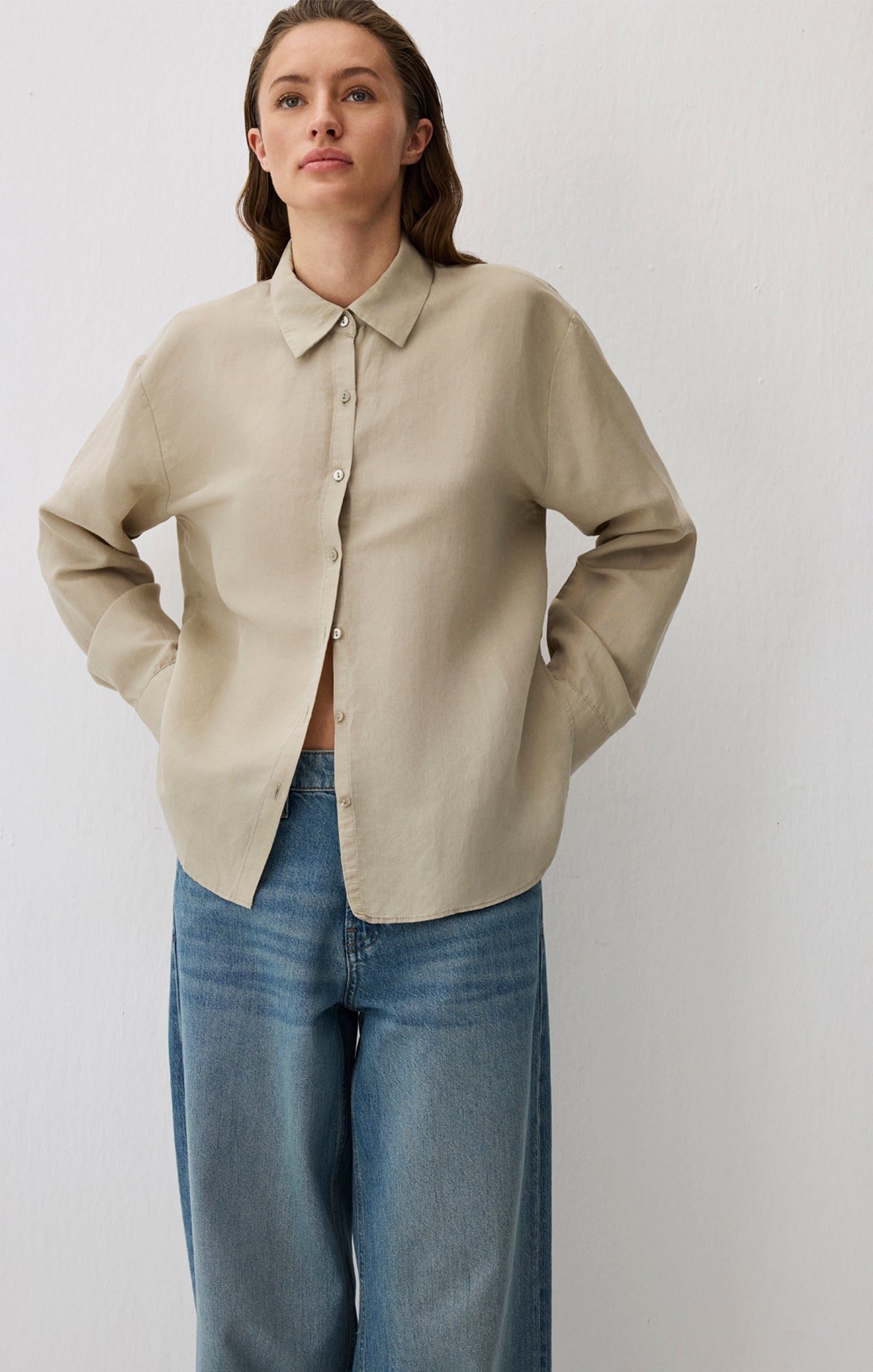 LONG SLEEVE TENCEL™ SHIRT IN ABBEY STONE - Mavi Jeans
