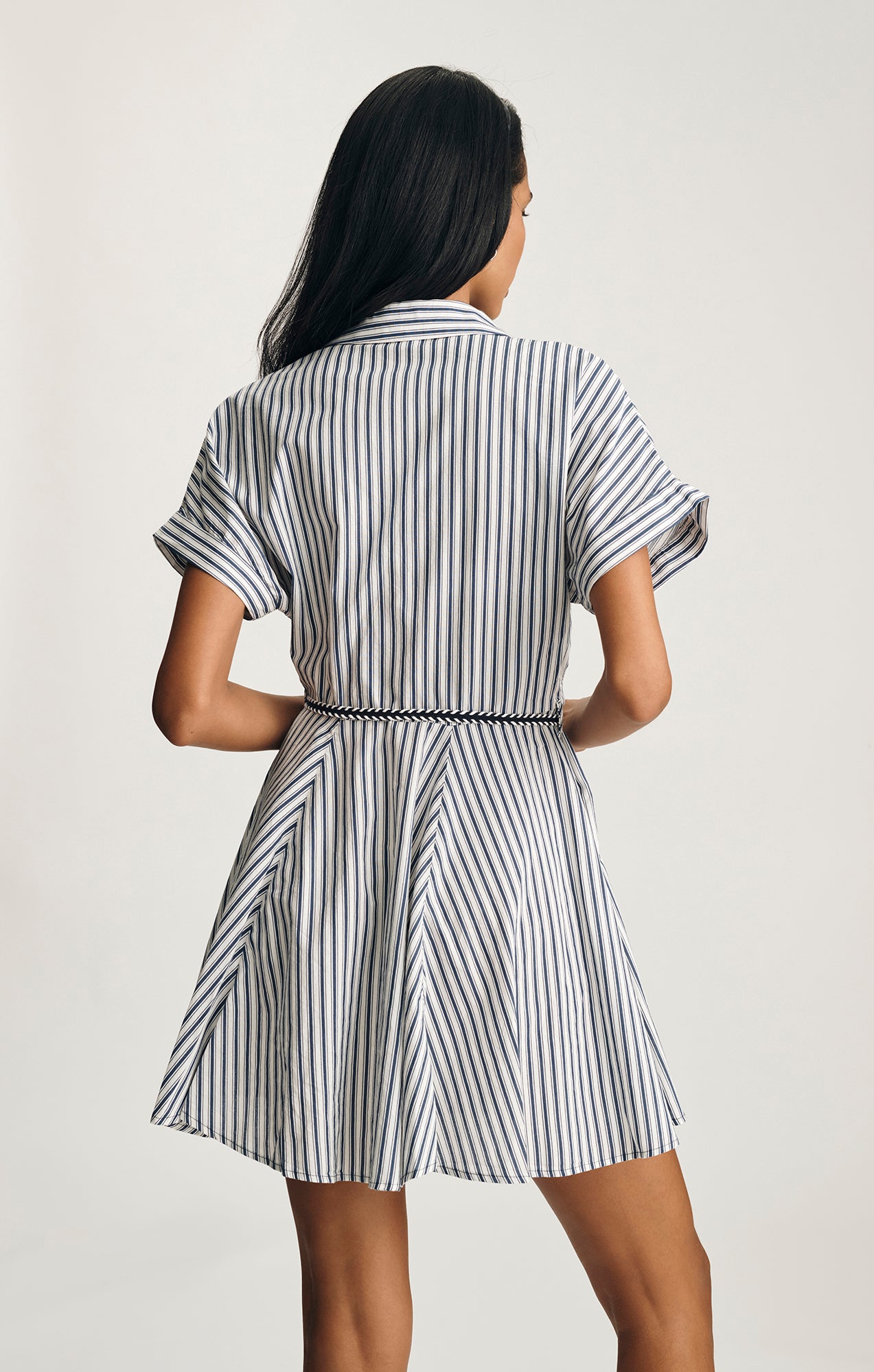 TIE-WAIST MINI SHIRTDRESS IN NAVY STRIPE PRINT - Mavi Jeans