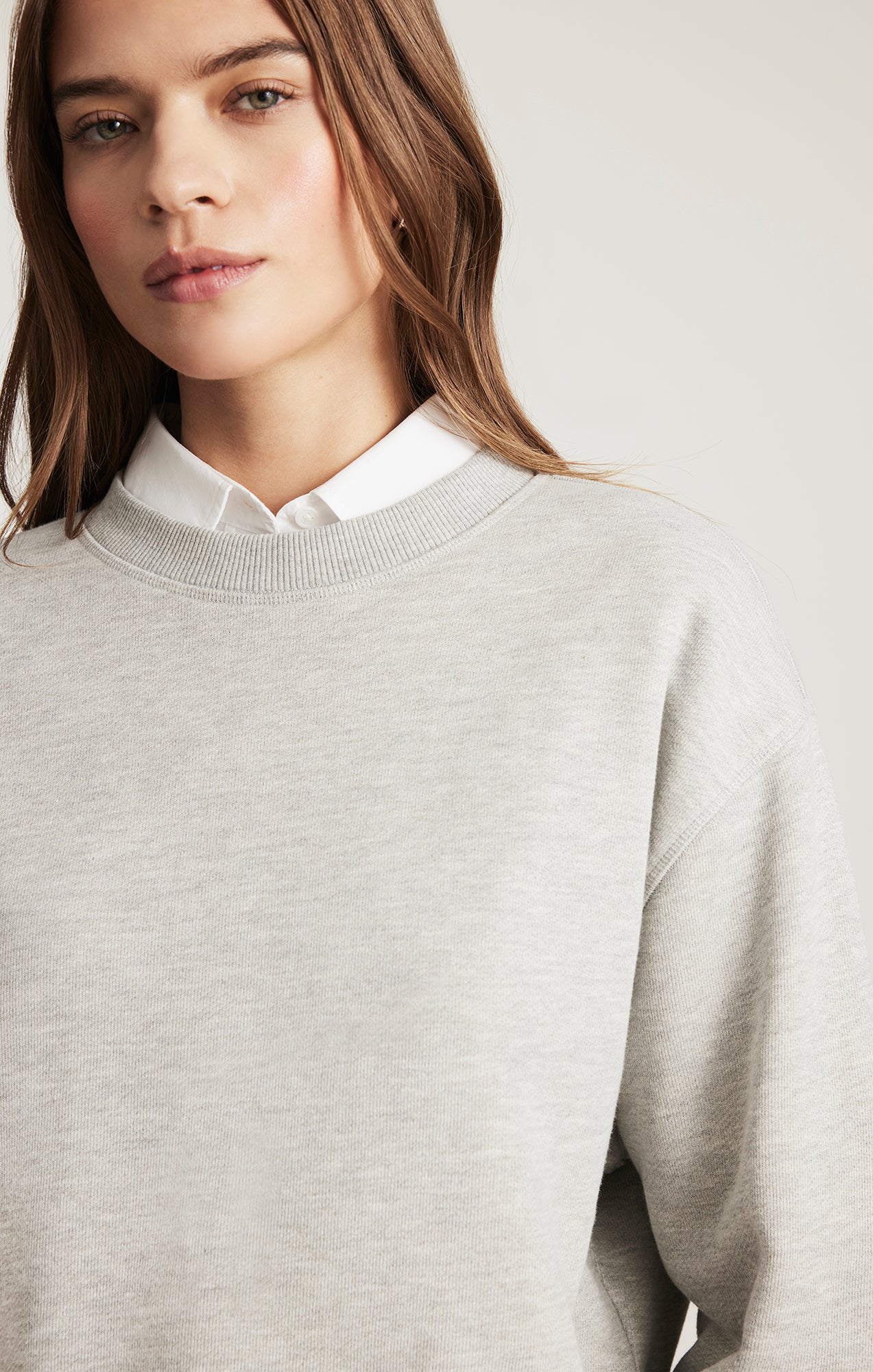CROPPED CREW NECK SWEATSHIRT IN GREY MELANGE - Mavi Jeans