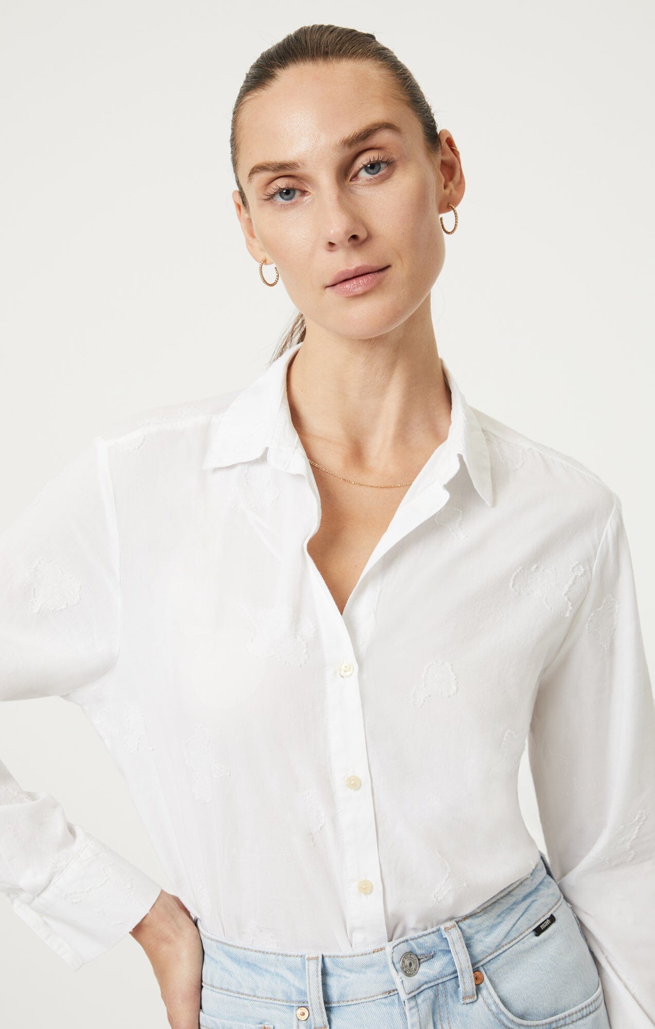 JACQUARD BUTTON-UP SHIRT IN ANTIQUE WHITE - Mavi Jeans