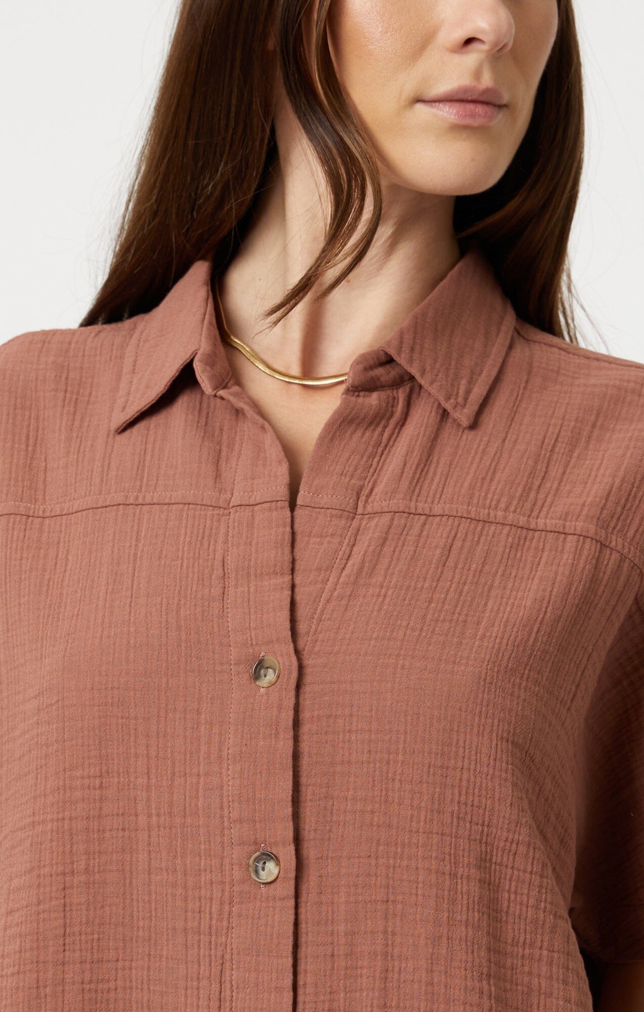 GAUZE SHORT SLEEVE SHIRT IN BROWNIE - Mavi Jeans