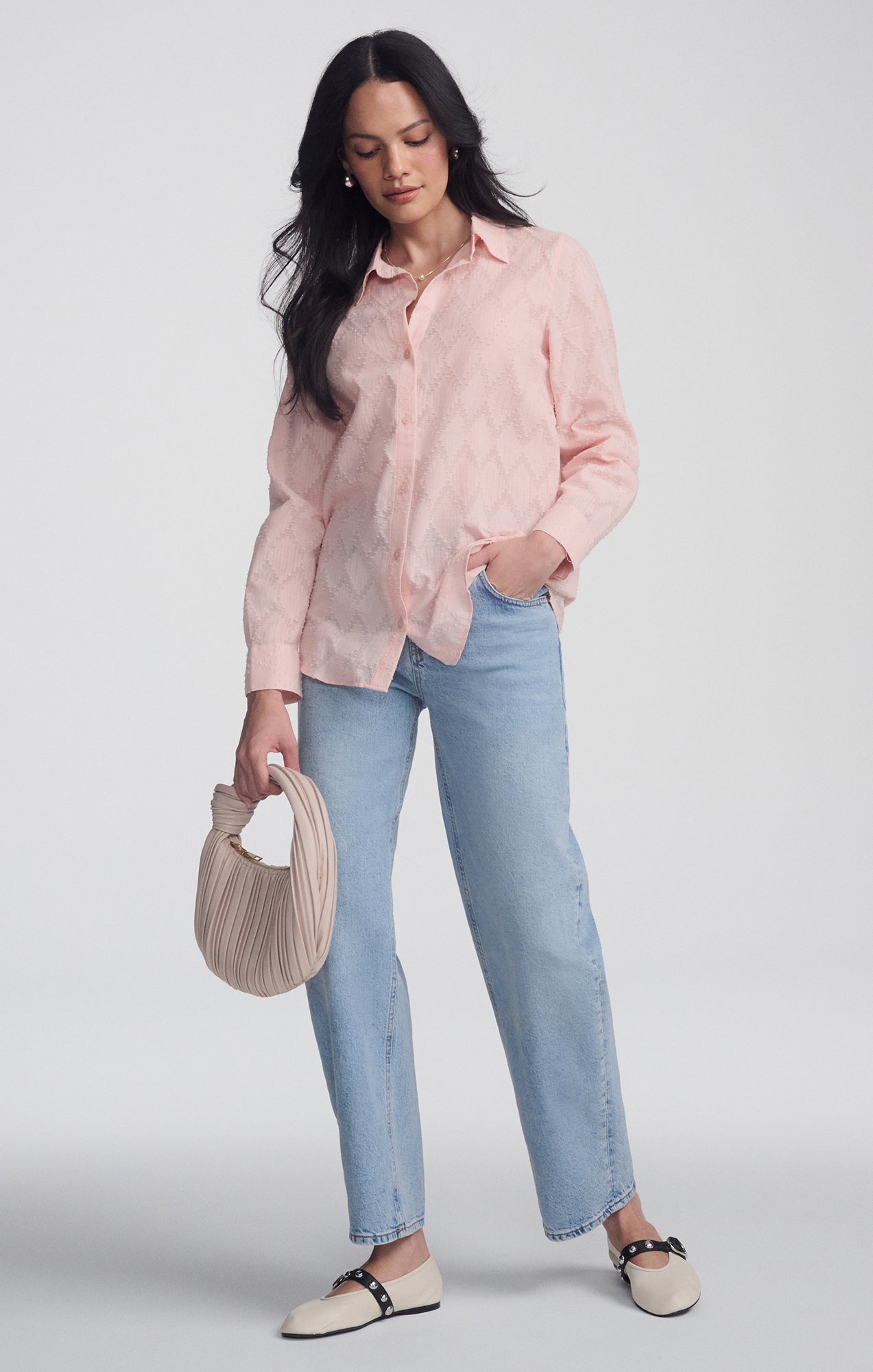 SHEER TEXTURED BUTTON-UP SHIRT IN PEACHSKIN - Mavi Jeans
