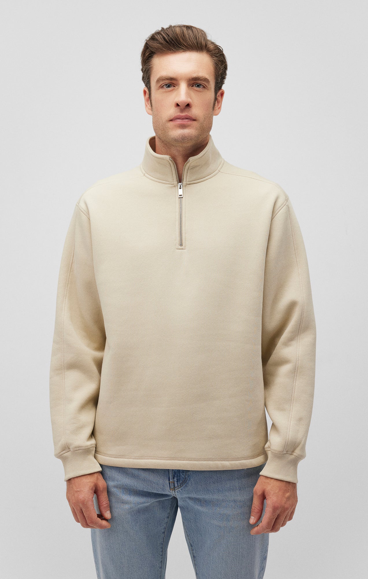 QUARTER ZIP SWEATSHIRT IN PELICAN - Mavi Jeans
