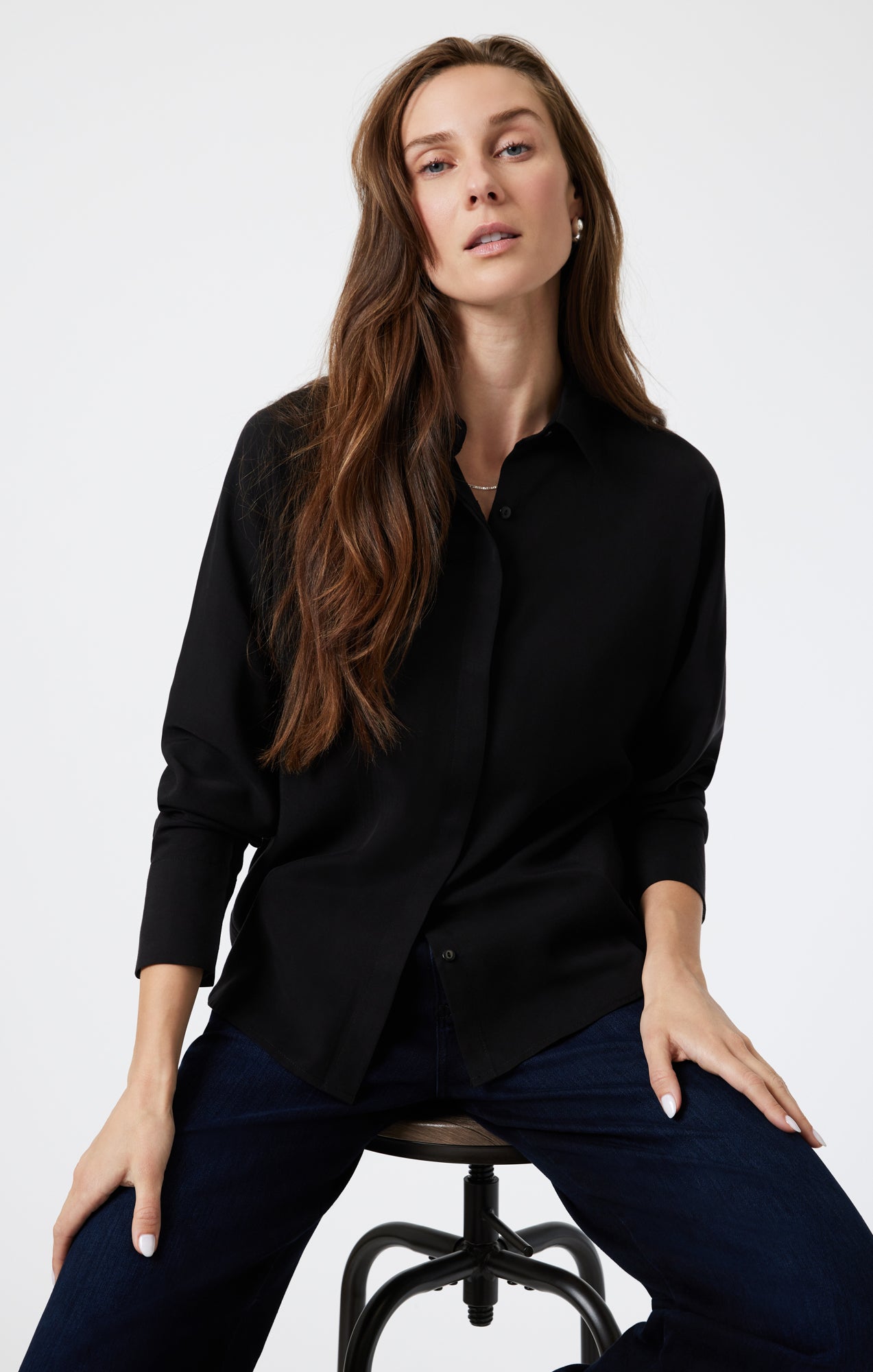 J. LOVNY Womens Lightweight Short Cuff Sleeve Button Down