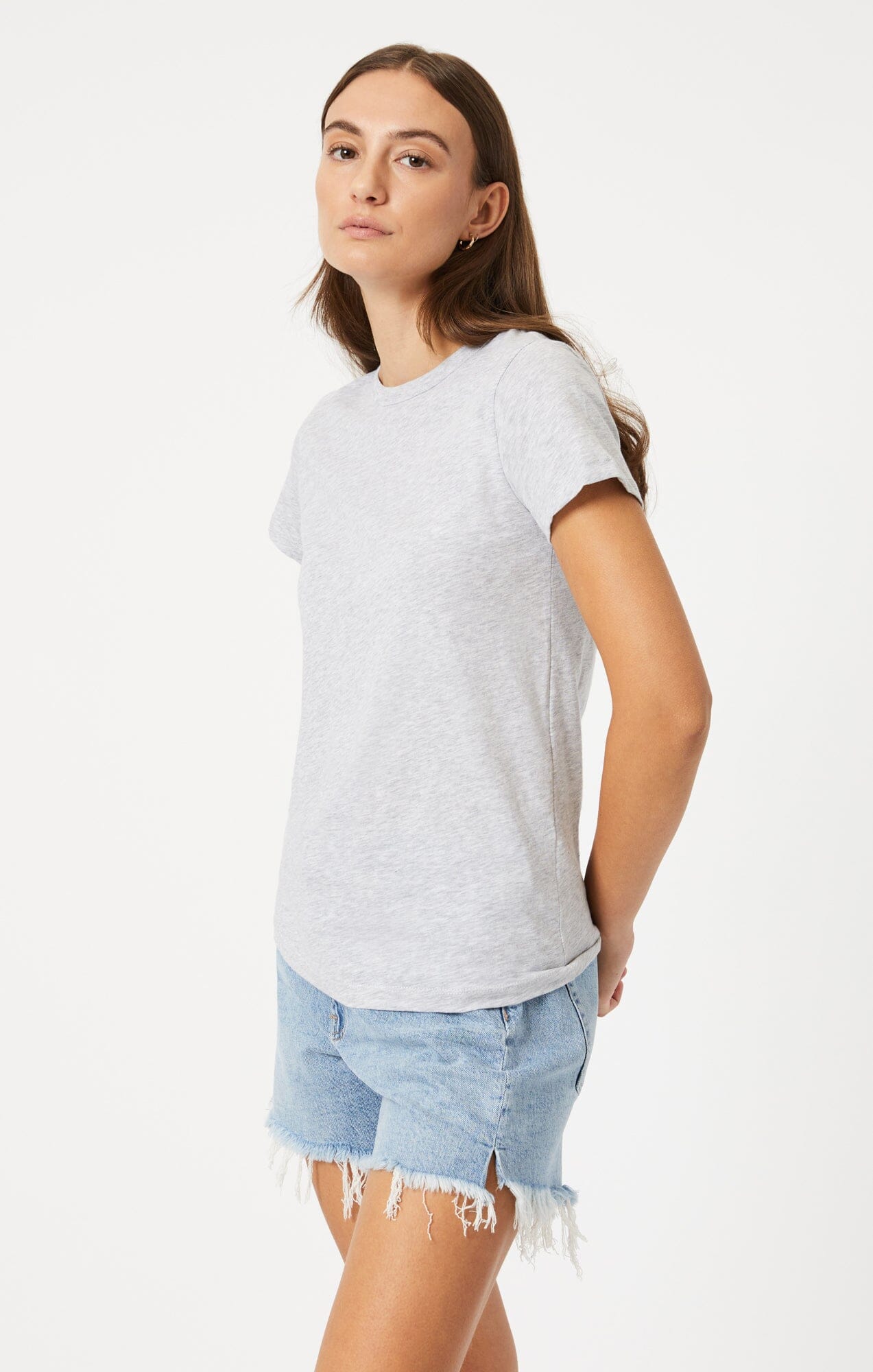 SLIM CREW NECK T-SHIRT IN SNOW GREY MELANGE - Mavi Jeans