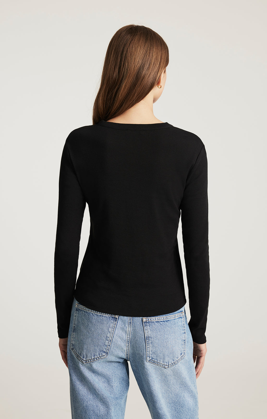 HENLEY LONG SLEEVE T-SHIRT IN BLACK