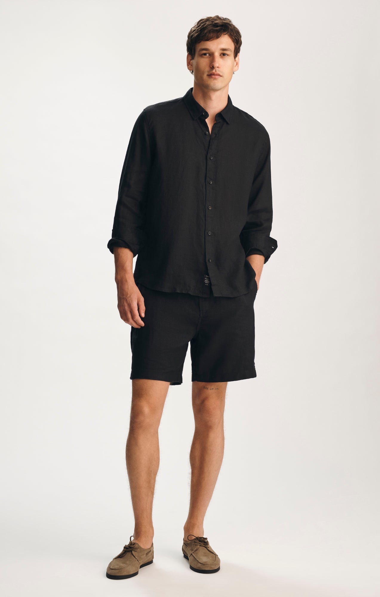 LINEN BUTTON-UP SHIRT IN BLACK - Mavi Jeans