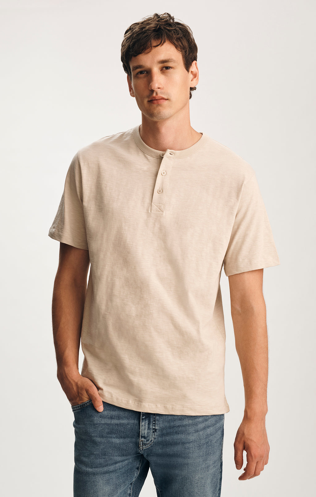 SLUB HENLEY T-SHIRT IN FEATHER GREY - Mavi Jeans