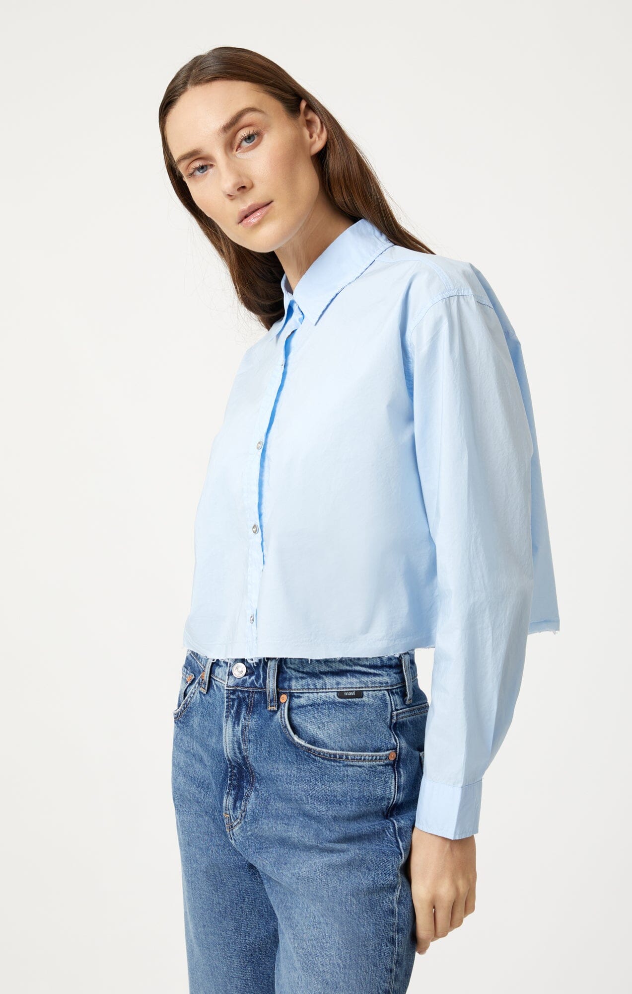 Mavi Women's Cropped Button-Up Shirt In Kentucky Blue