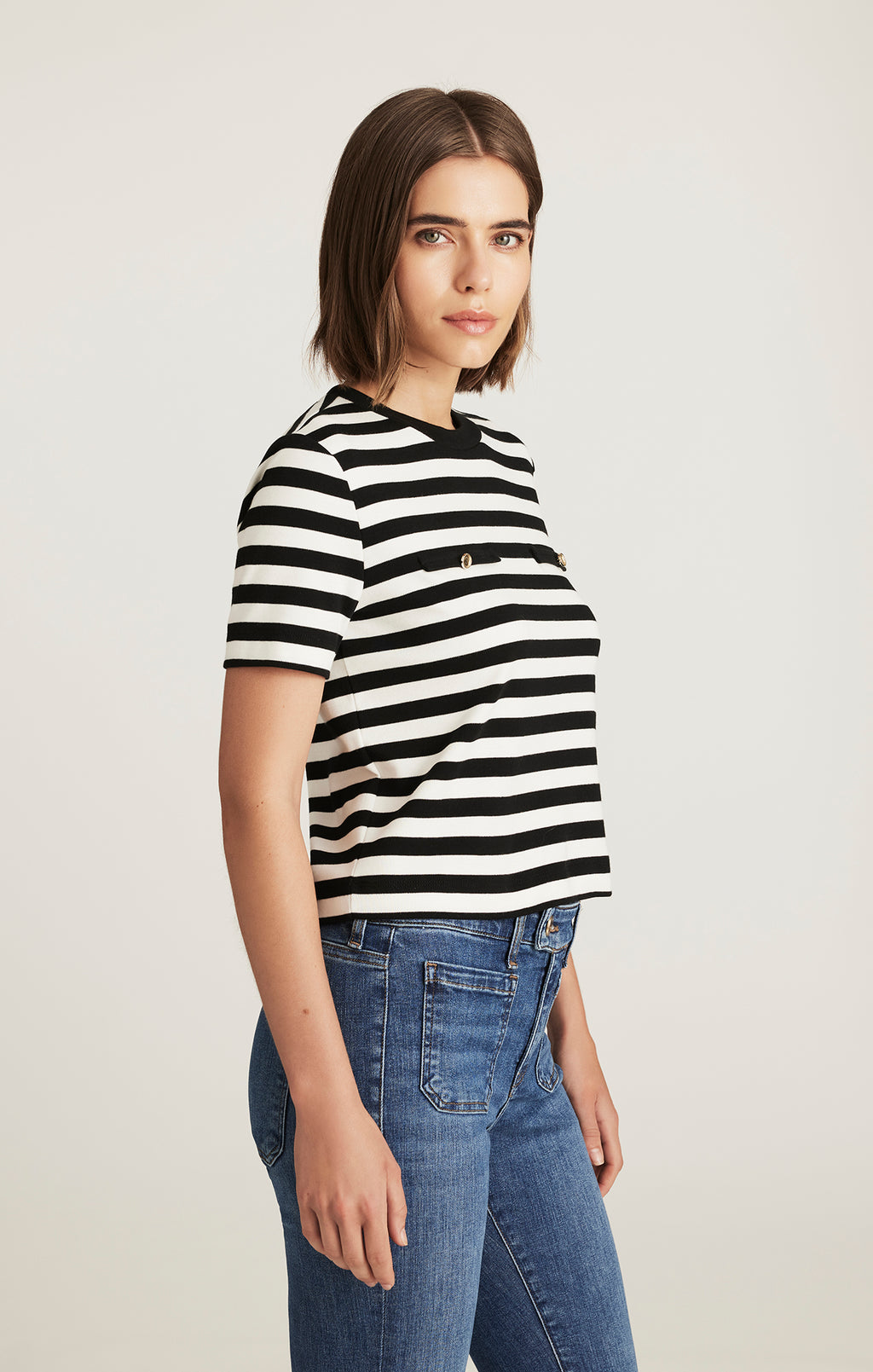 EDITION DOUBLE WELT POCKET T-SHIRT IN BLACK STRIPE - Mavi Jeans