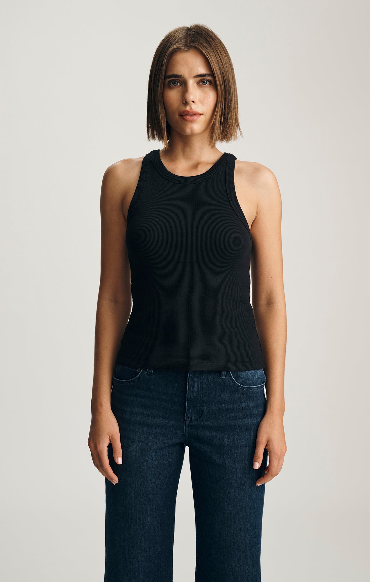 STELLA RIBBED HIGH NECK TANK TOP IN BLACK
