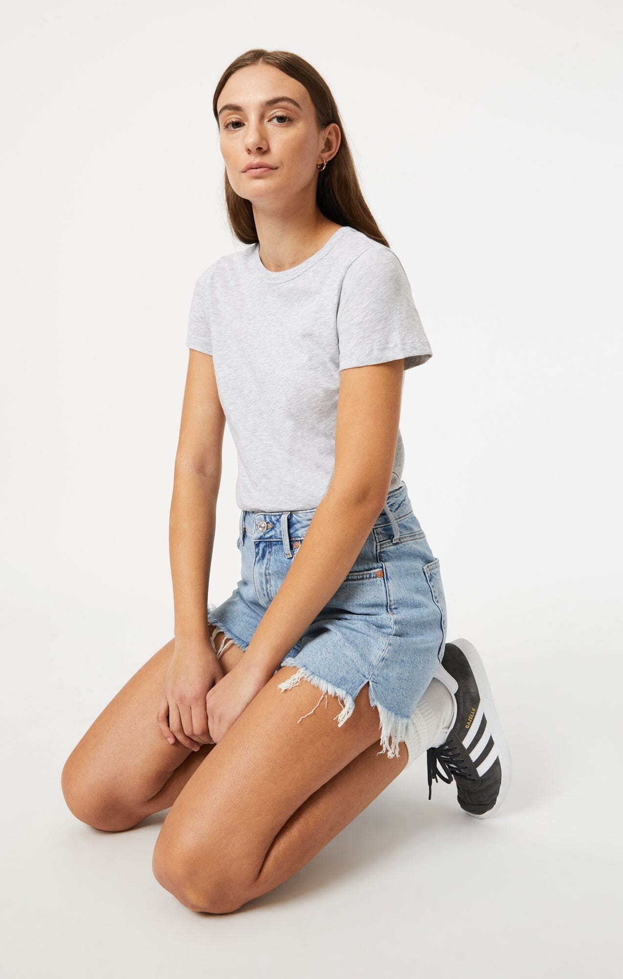 SLIM CREW NECK T-SHIRT IN SNOW GREY MELANGE - Mavi Jeans