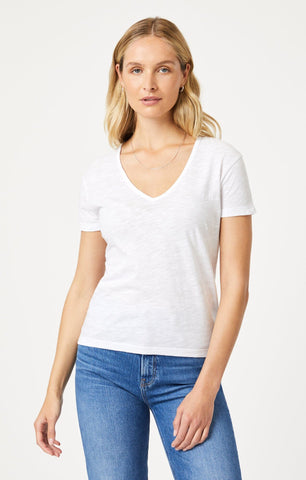 Ladies white v neck t shirt best sale