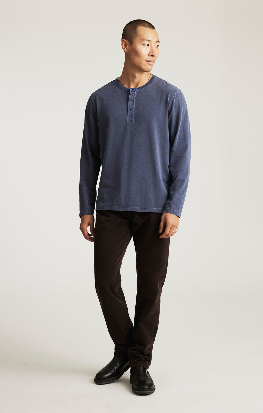 LONG SLEEVE HENLEY T-SHIRT IN OUTER SPACE
