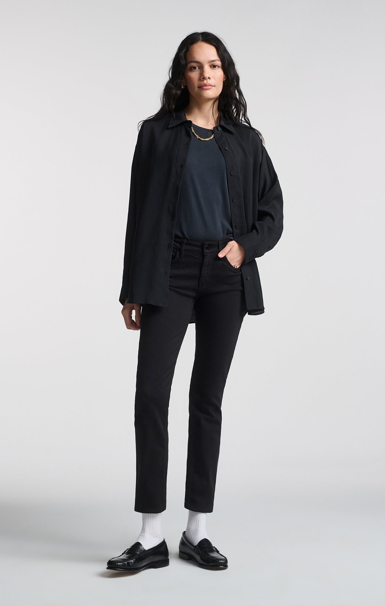 LUXE TOUCH BUTTON-UP SHIRT IN BLACK - Mavi Jeans