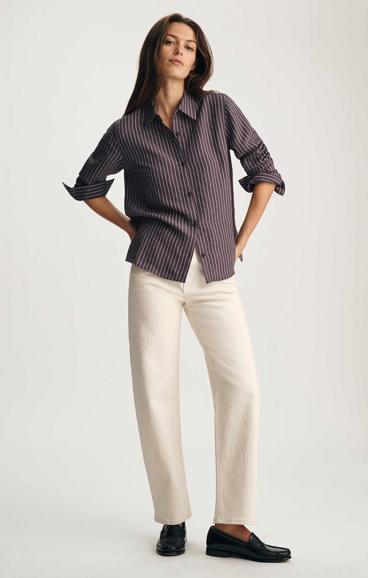 LUXE TOUCH TENCEL™ BUTTON-UP SHIRT IN SWEET GRAPE STRIPE