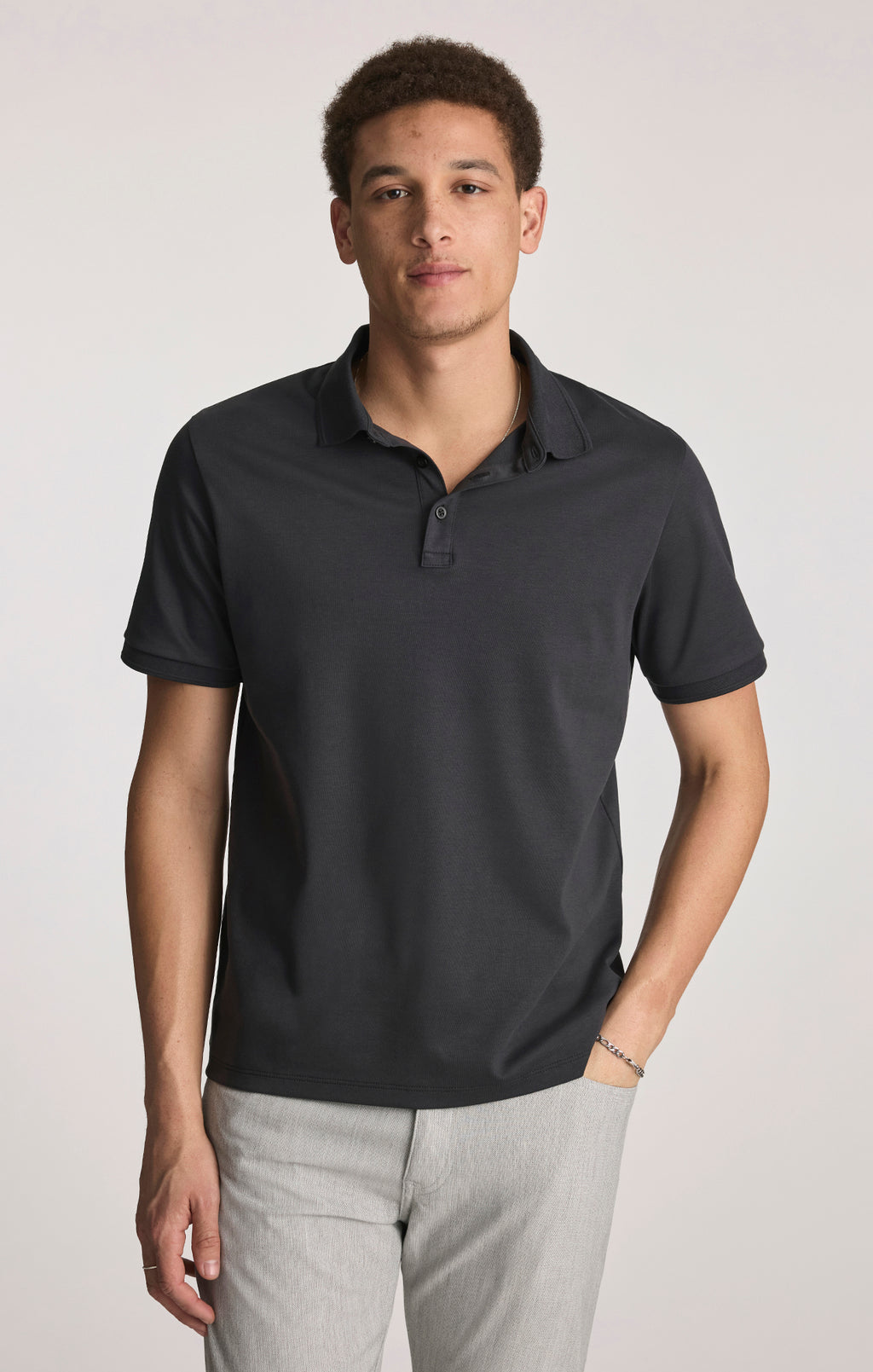 INTERLOCK POLO T-SHIRT IN BLACK - Mavi Jeans