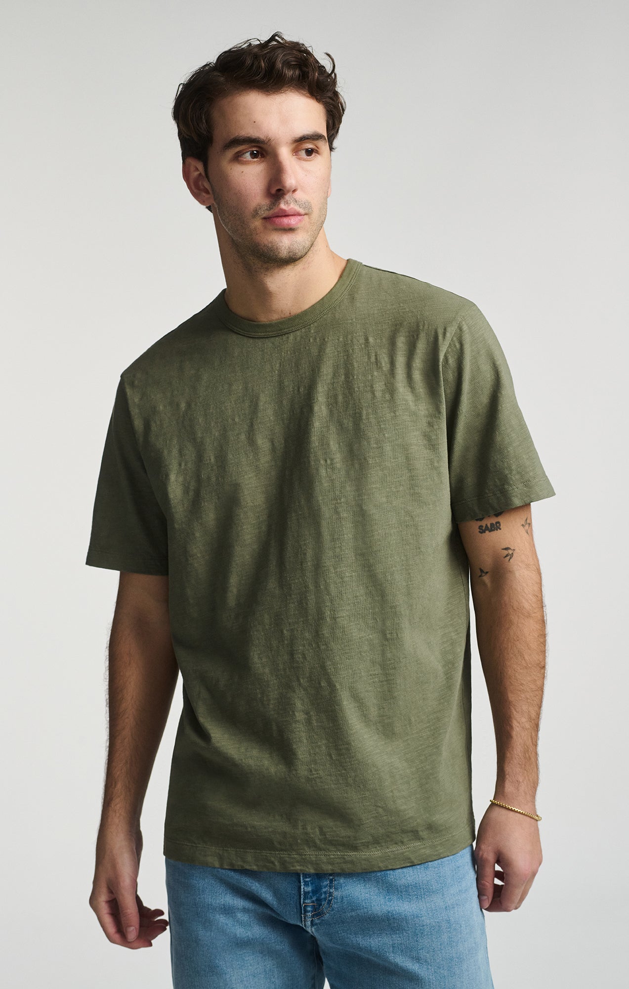 SLUB SHORT SLEEVE T-SHIRT IN DUSTY OLIVE - Mavi Jeans