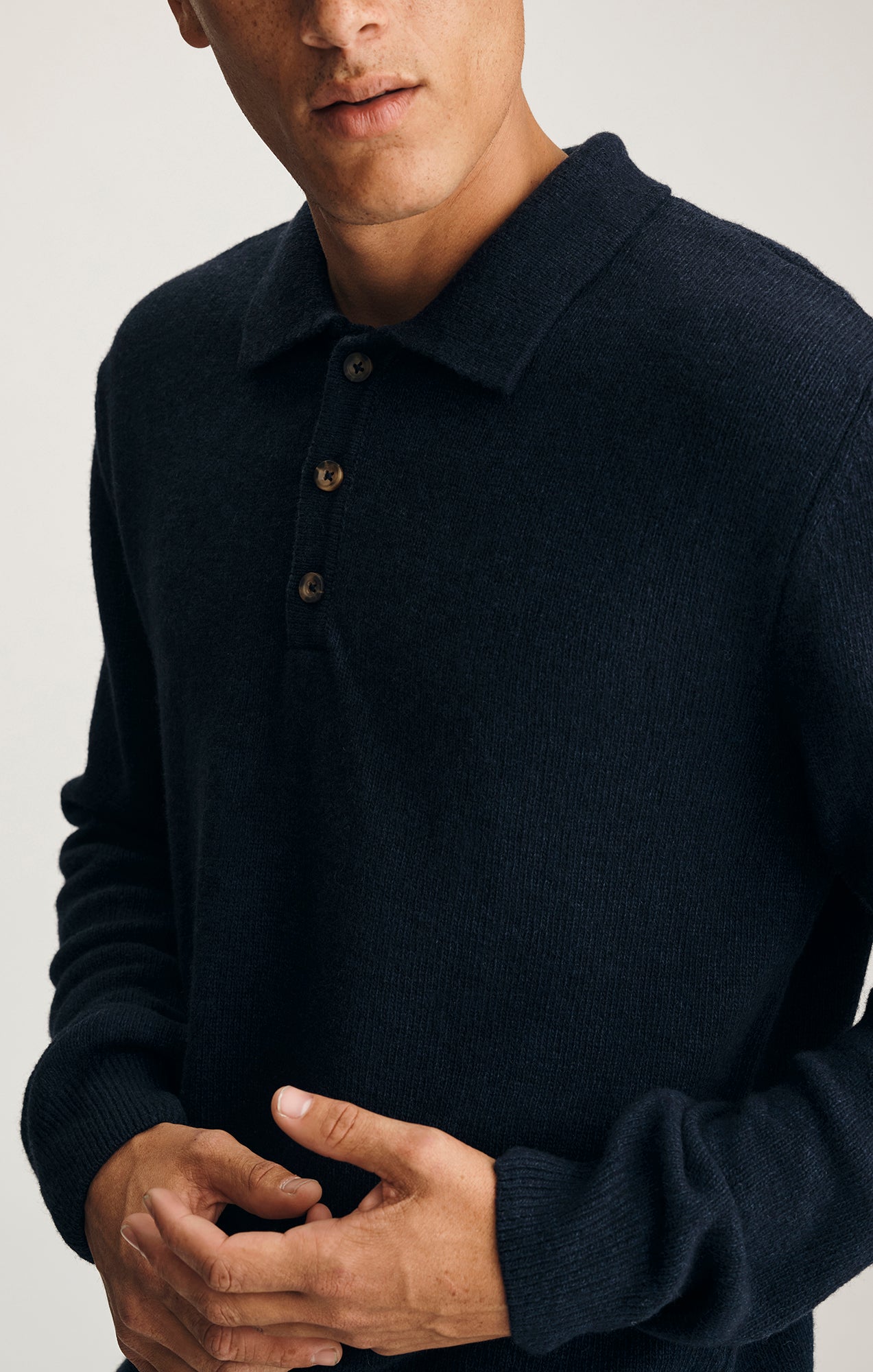 EDITION WOOL LONG SLEEVE POLO SWEATER IN TOTAL ECLIPSE