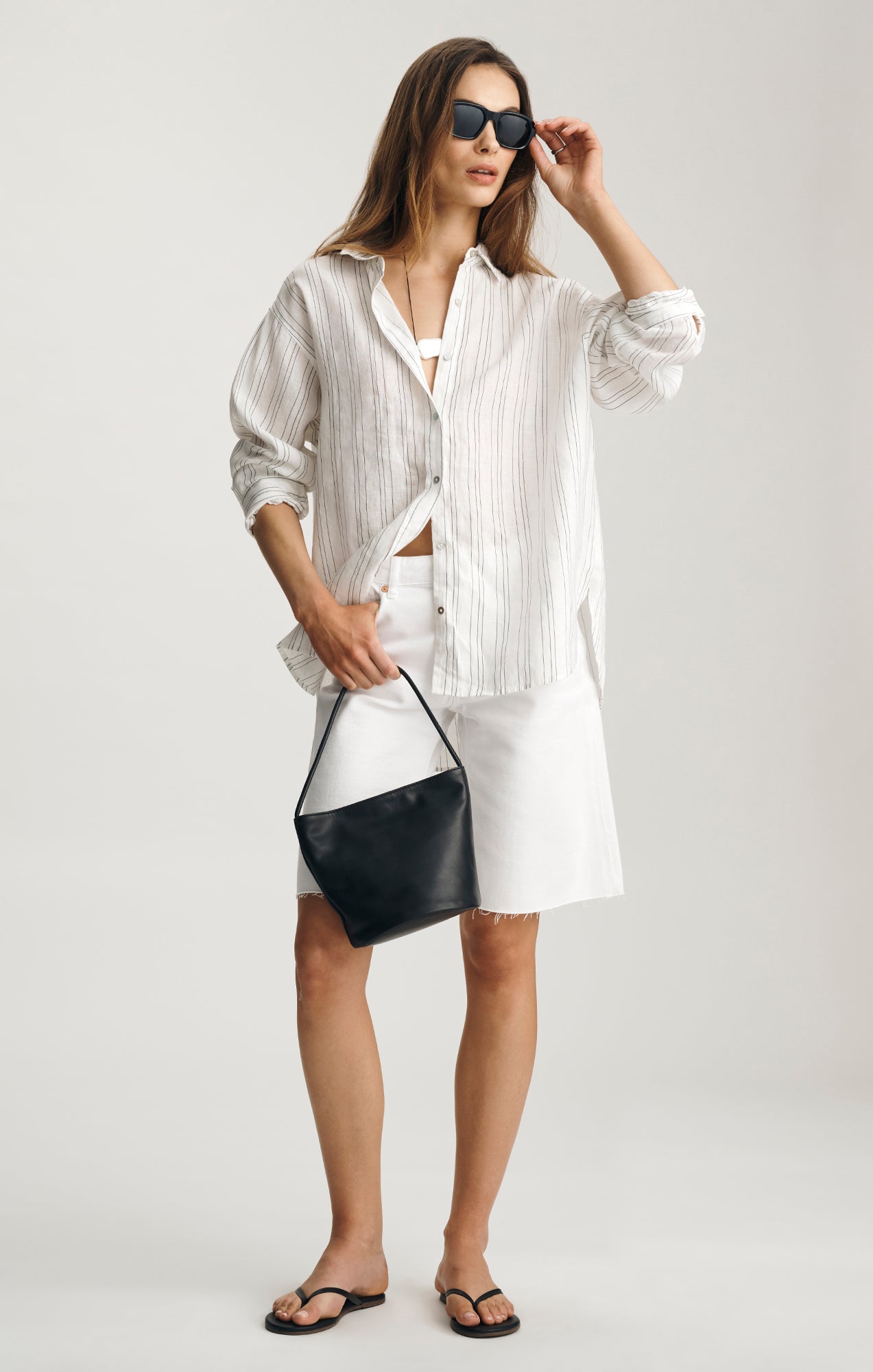 LINEN OVERSIZED BUTTON-UP SHIRT IN BLACK STRIPED - Mavi Jeans