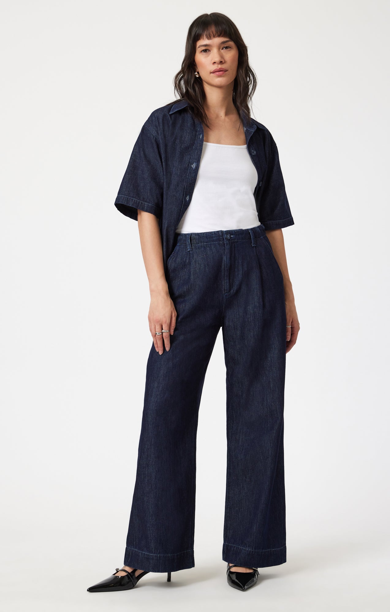 【INCHANT ME】804 Pleated Long Wide Denim Pants Unique Vintage Plus Size Denim Wide Leg Pleated Pants