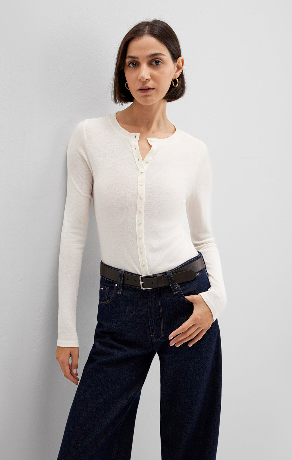 EDITION BUTTON-UP LONG SLEEVE T-SHIRT IN COCONUT MILK