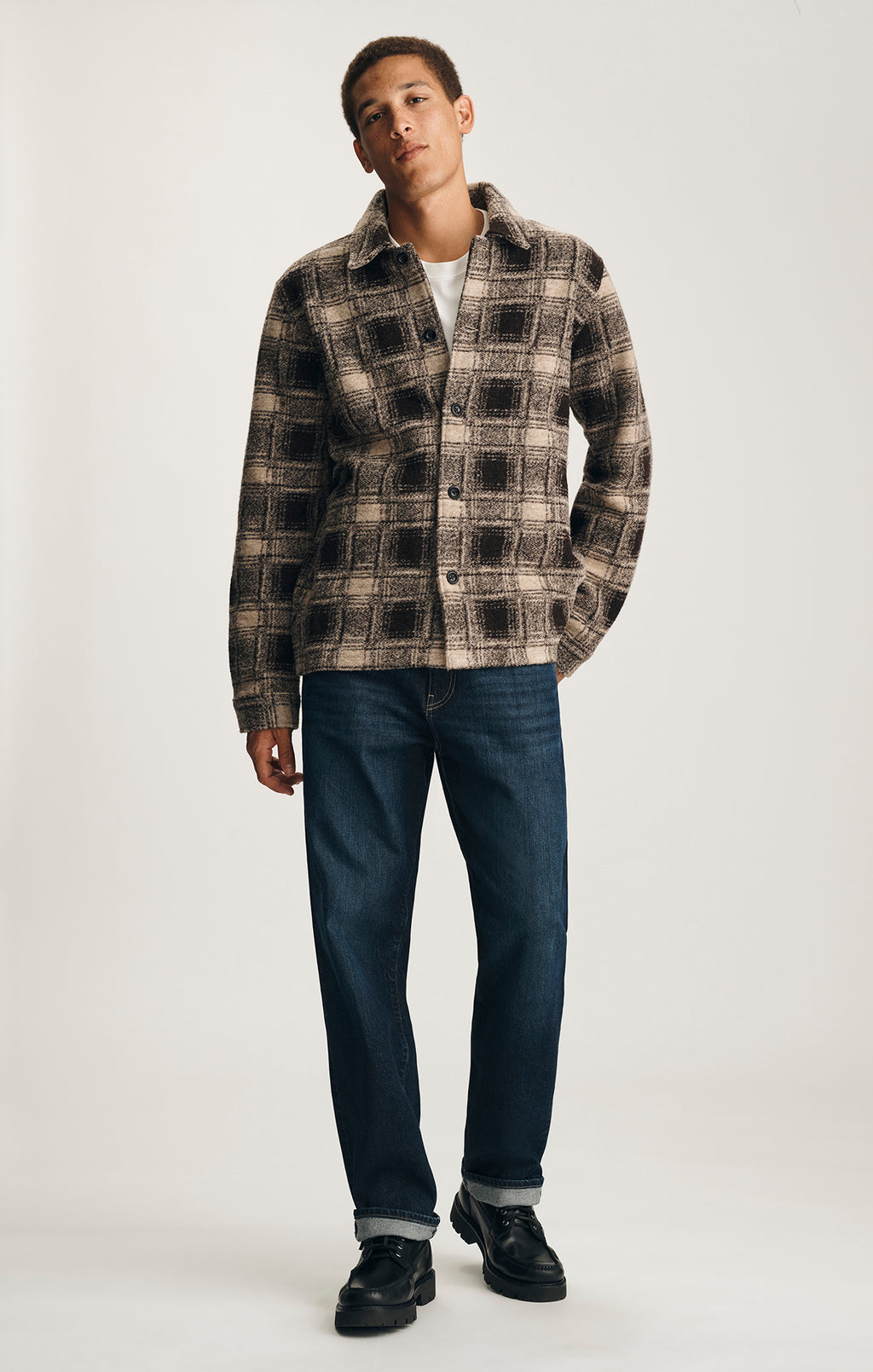 PLAID BUTTON-UP OVERSHIRT IN BROWN