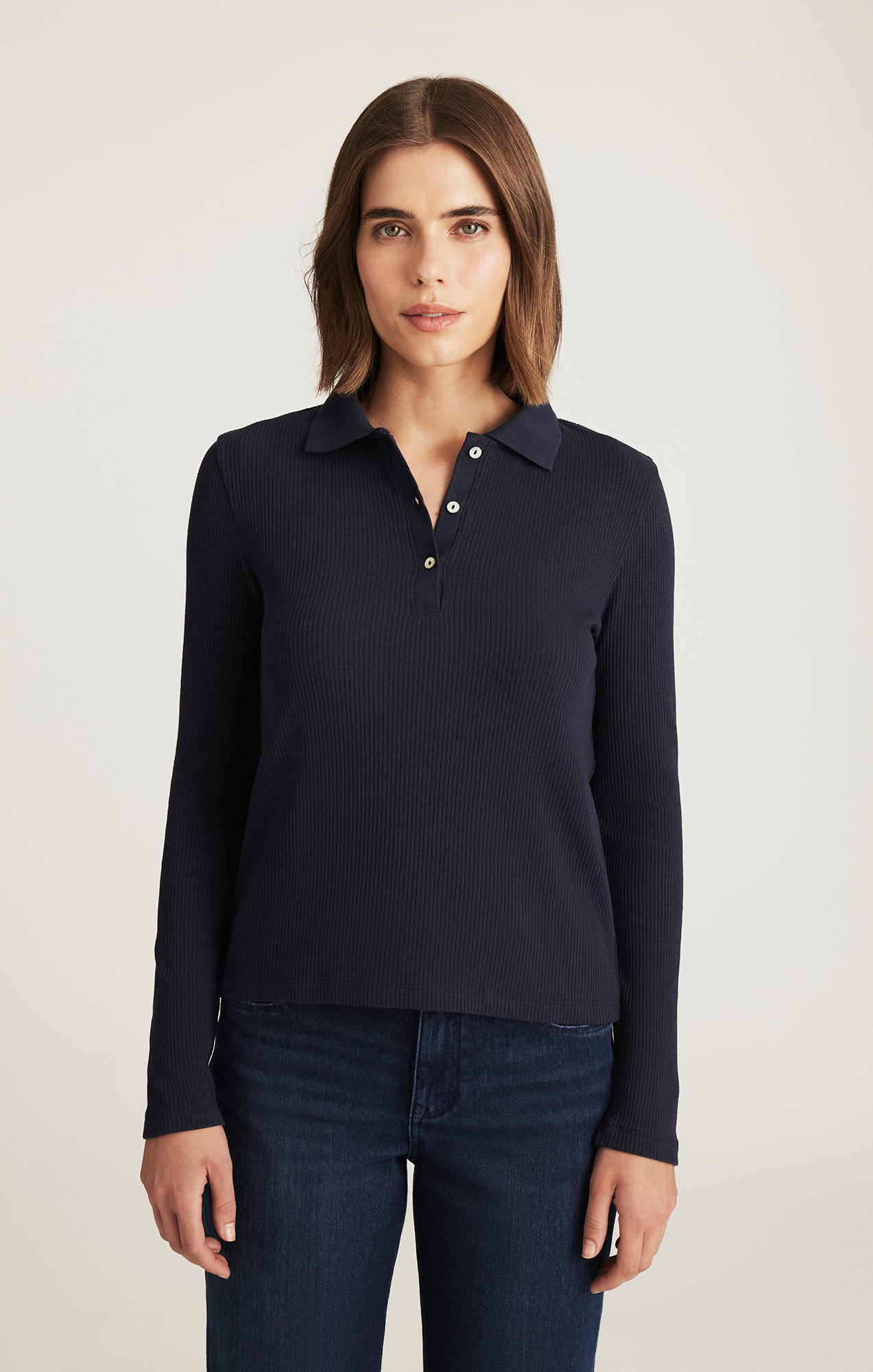 LONG SLEEVE POLO T-SHIRT IN NAVY BLAZER - Mavi Jeans