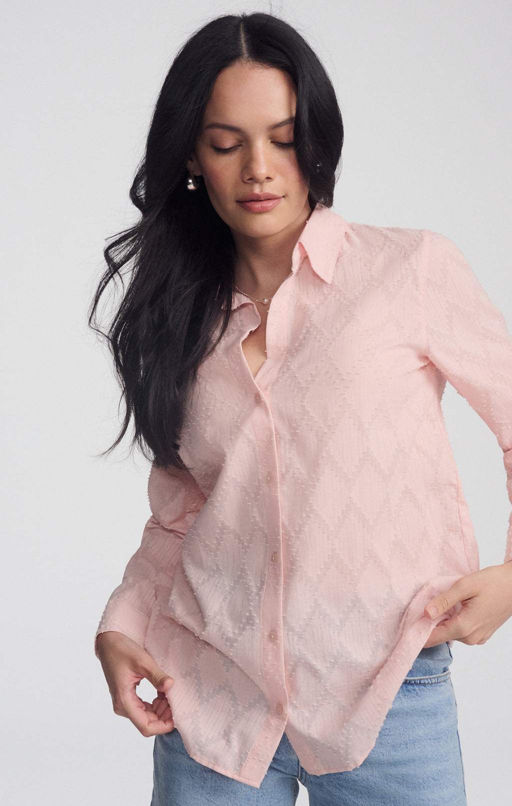 SHEER TEXTURED BUTTON-UP SHIRT IN PEACHSKIN - Mavi Jeans