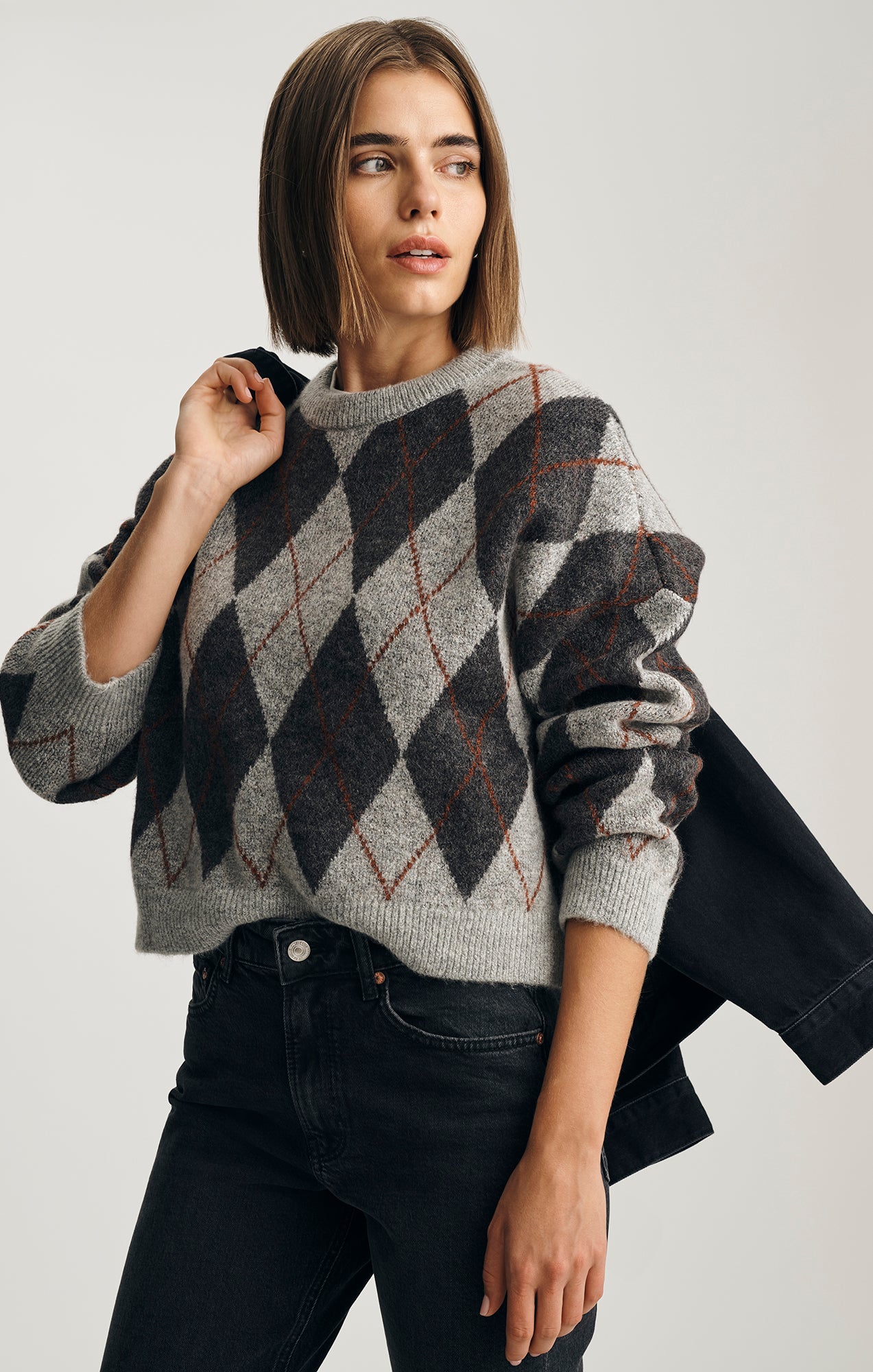ARGYLE SWEATER IN MID GREY MELANGE