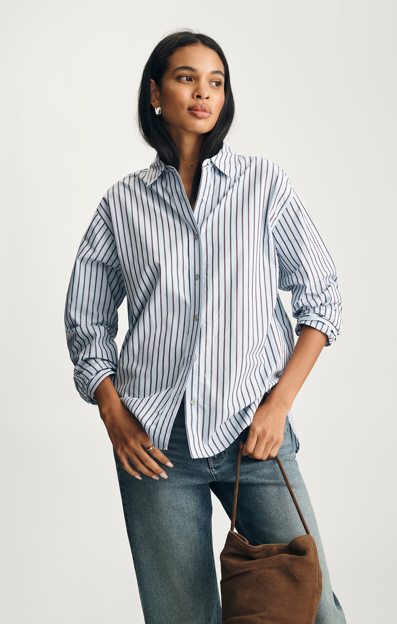 LONG SLEEVE BUTTON-UP SHIRT IN BLUE STRIPE - Mavi Jeans