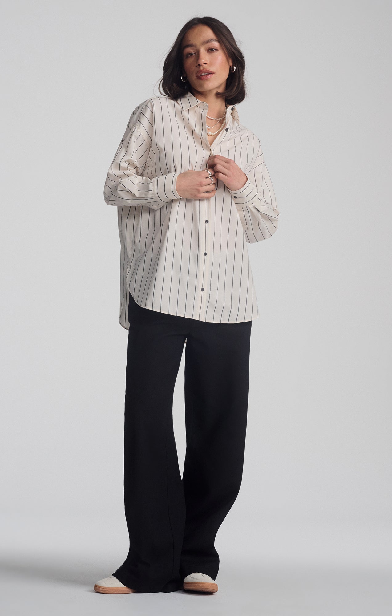 Mavi Women's Long Sleeve Button-Up Shirt In Antrasit Stripe – Mavi