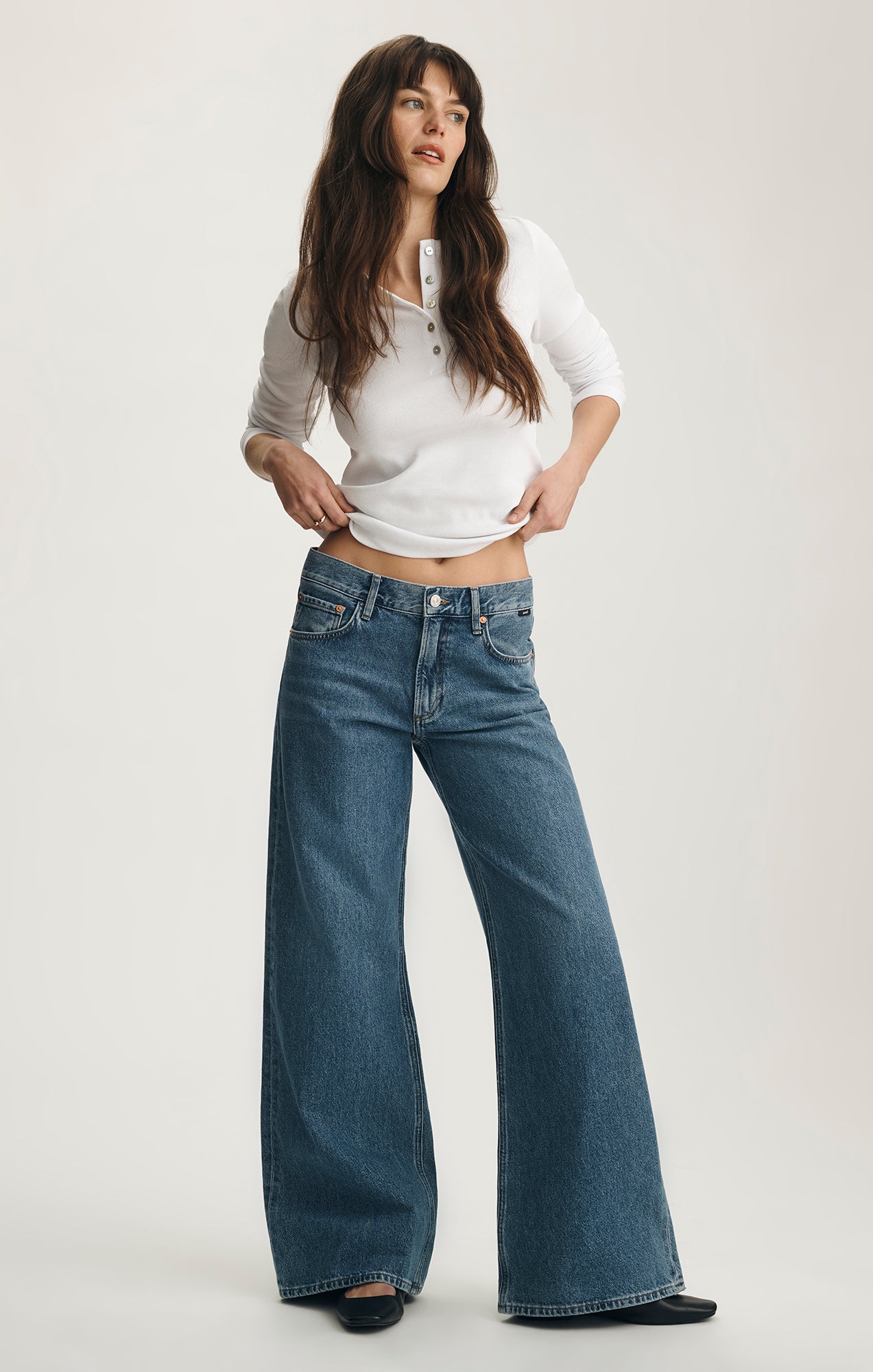 SANDY WIDE LEG IN MID BRUSHED CLASSIC DENIM - Mavi Jeans