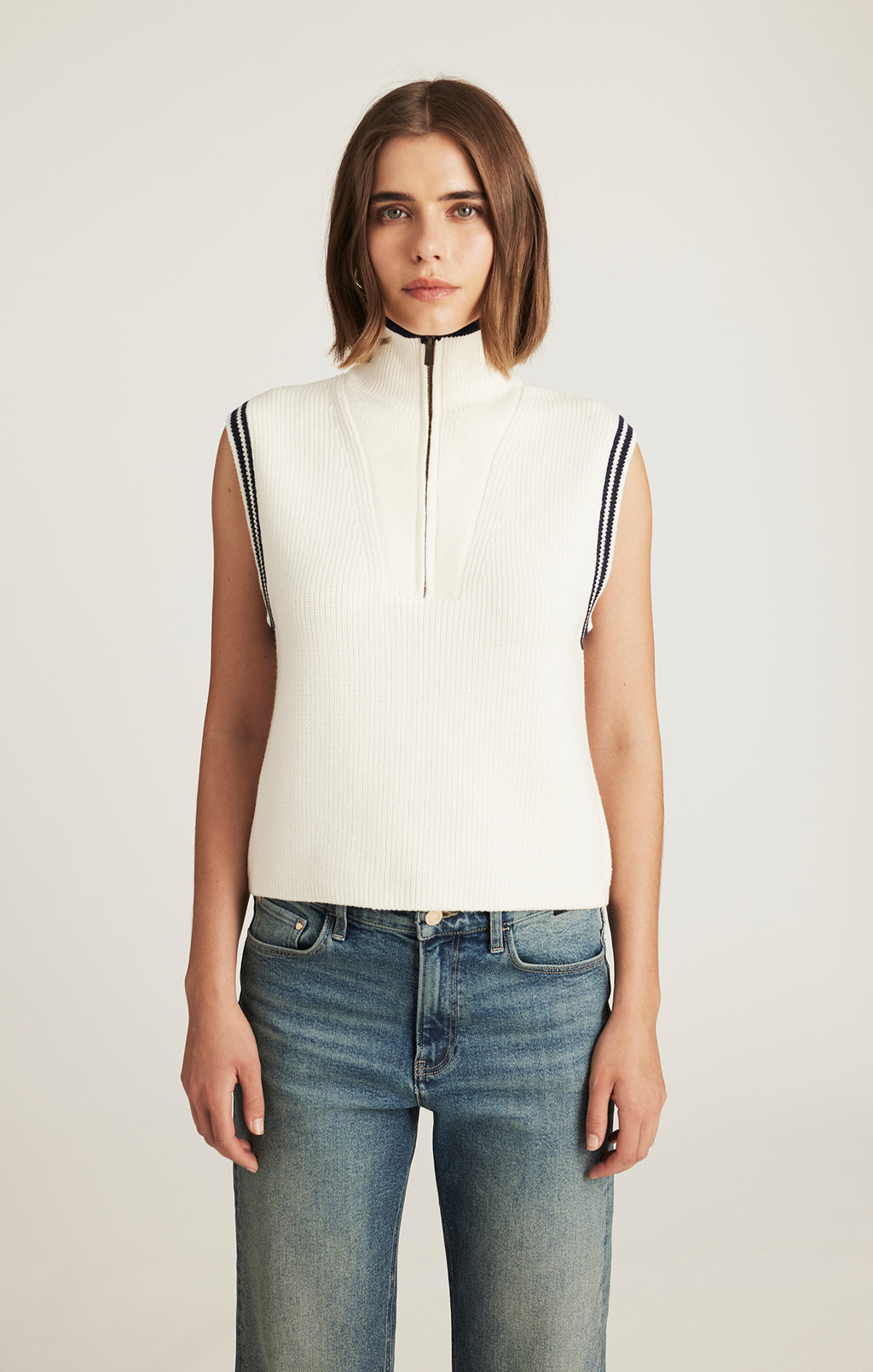 QUARTER ZIP SWEATER VEST IN ANTIQUE WHITE