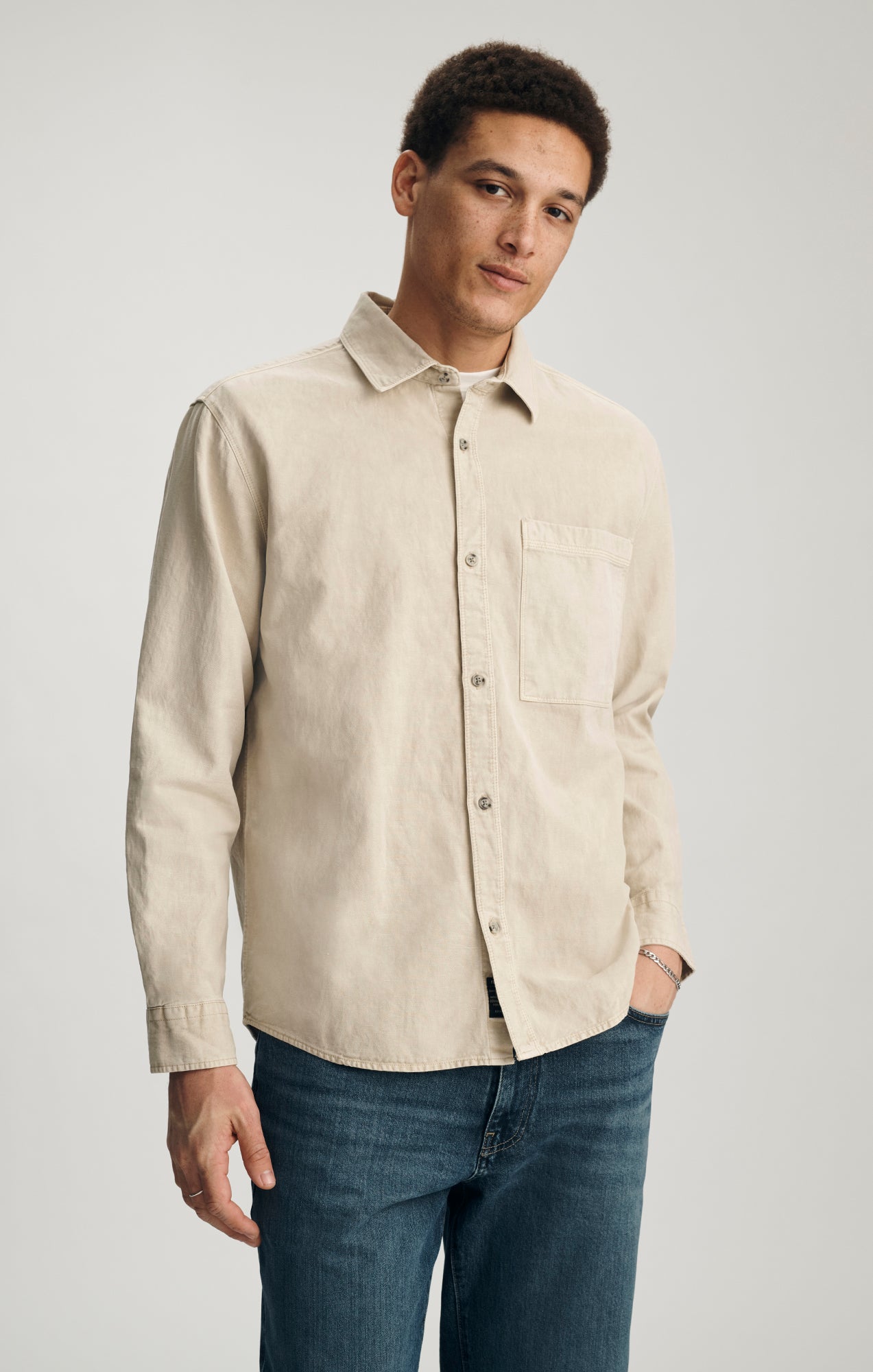 TENCEL™ ONE POCKET BUTTON-UP SHIRT IN FEATHER GRAY - Mavi Jeans