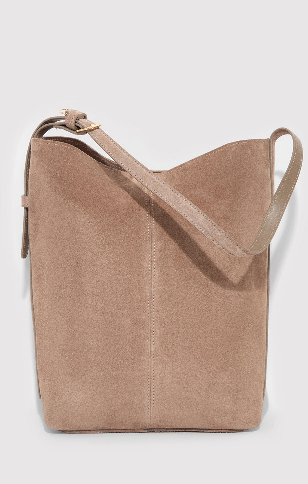 SUEDE BUCKET BAG IN SILVER MINK