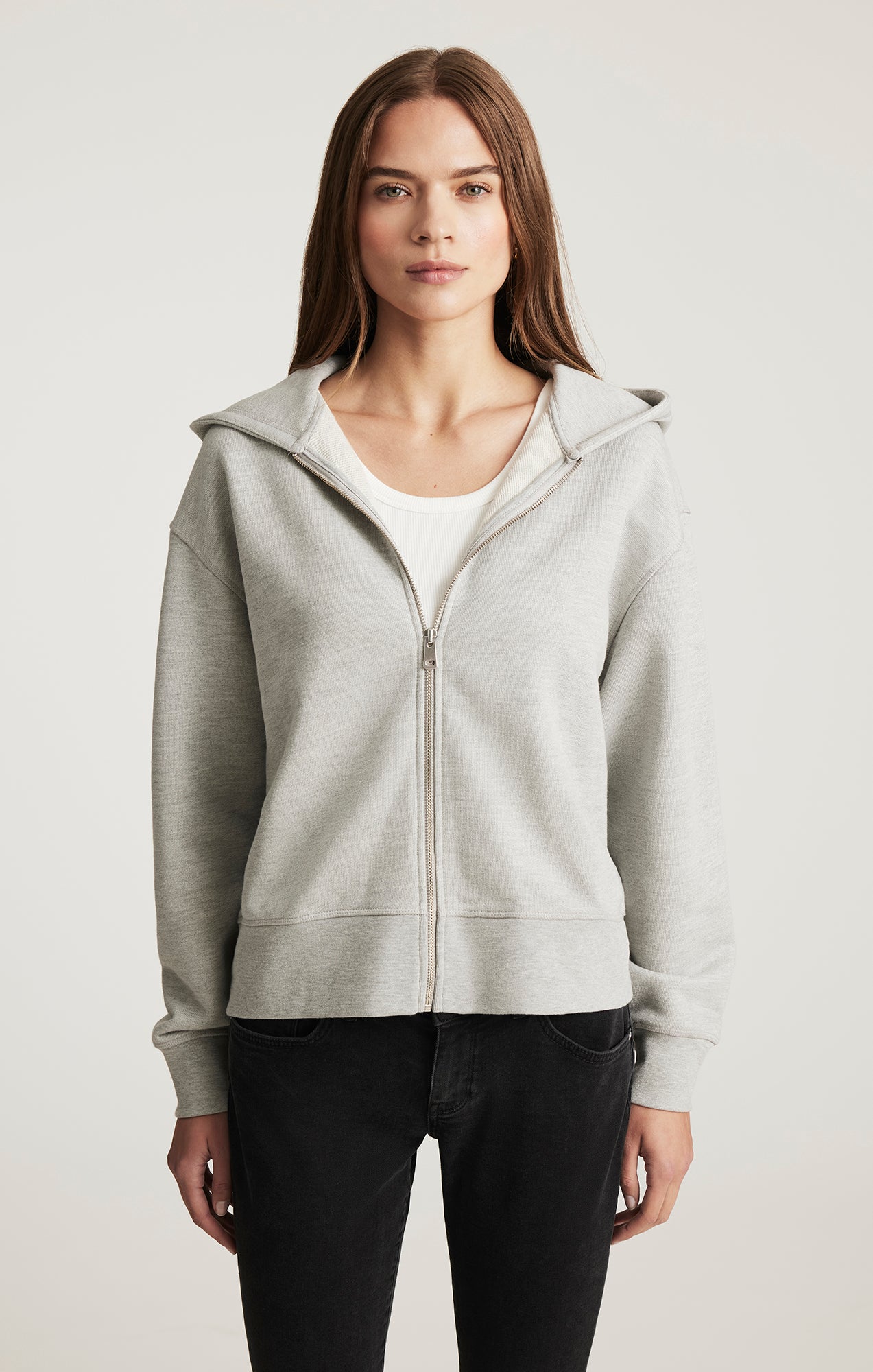 FULL ZIP HOODIE IN GREY MELANGE - Mavi Jeans