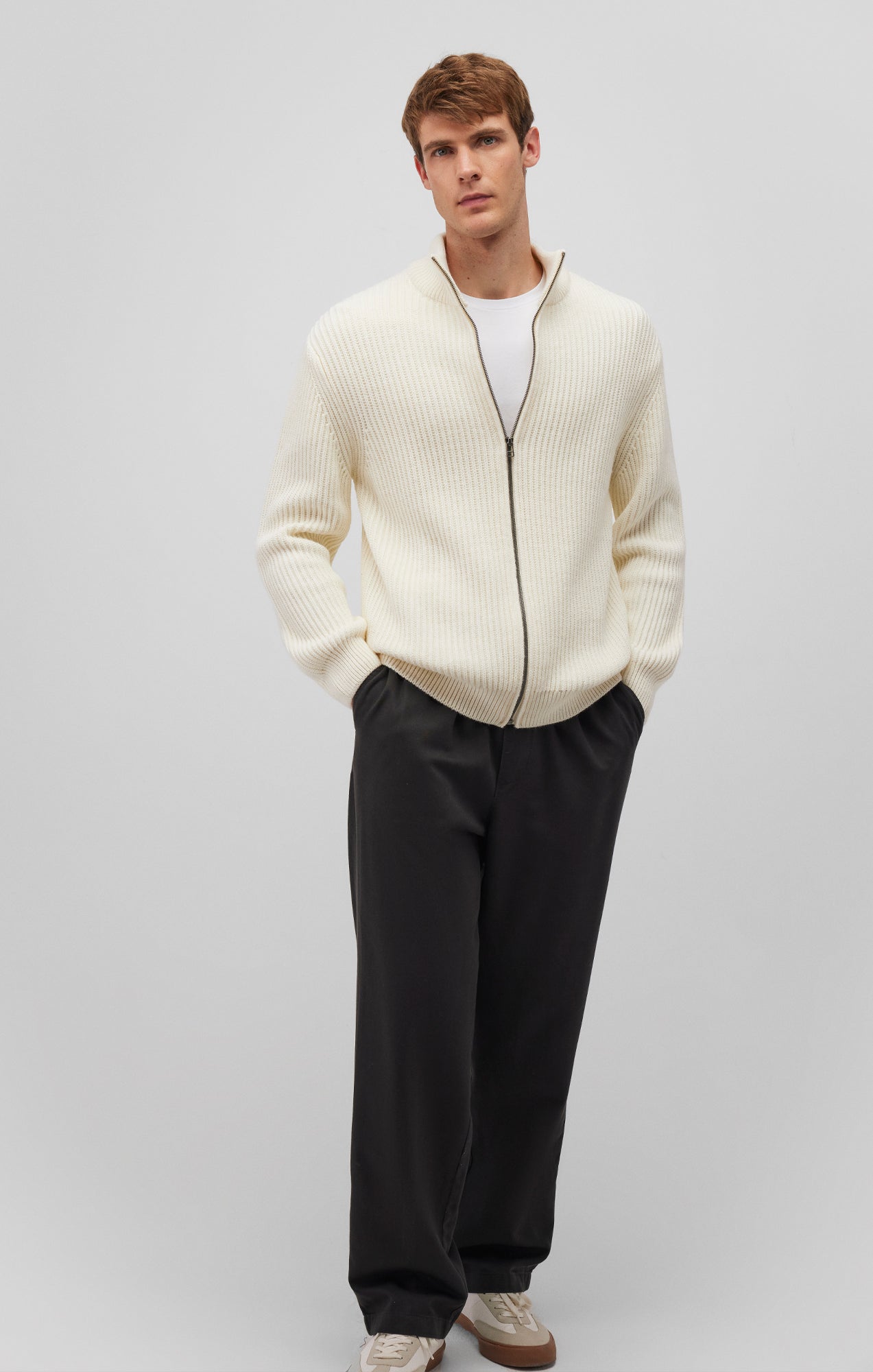 ZIP-UP CARDIGAN IN ALMOND MILK - Mavi Jeans