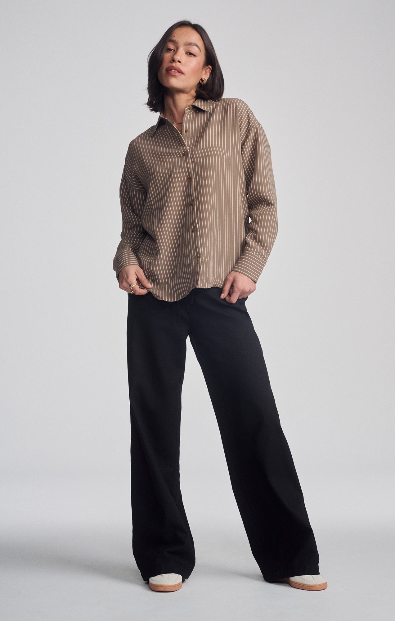 LUXE TOUCH TENCEL™ BUTTON-UP STRIPED SHIRT IN CUB STRIPE - Mavi Jeans