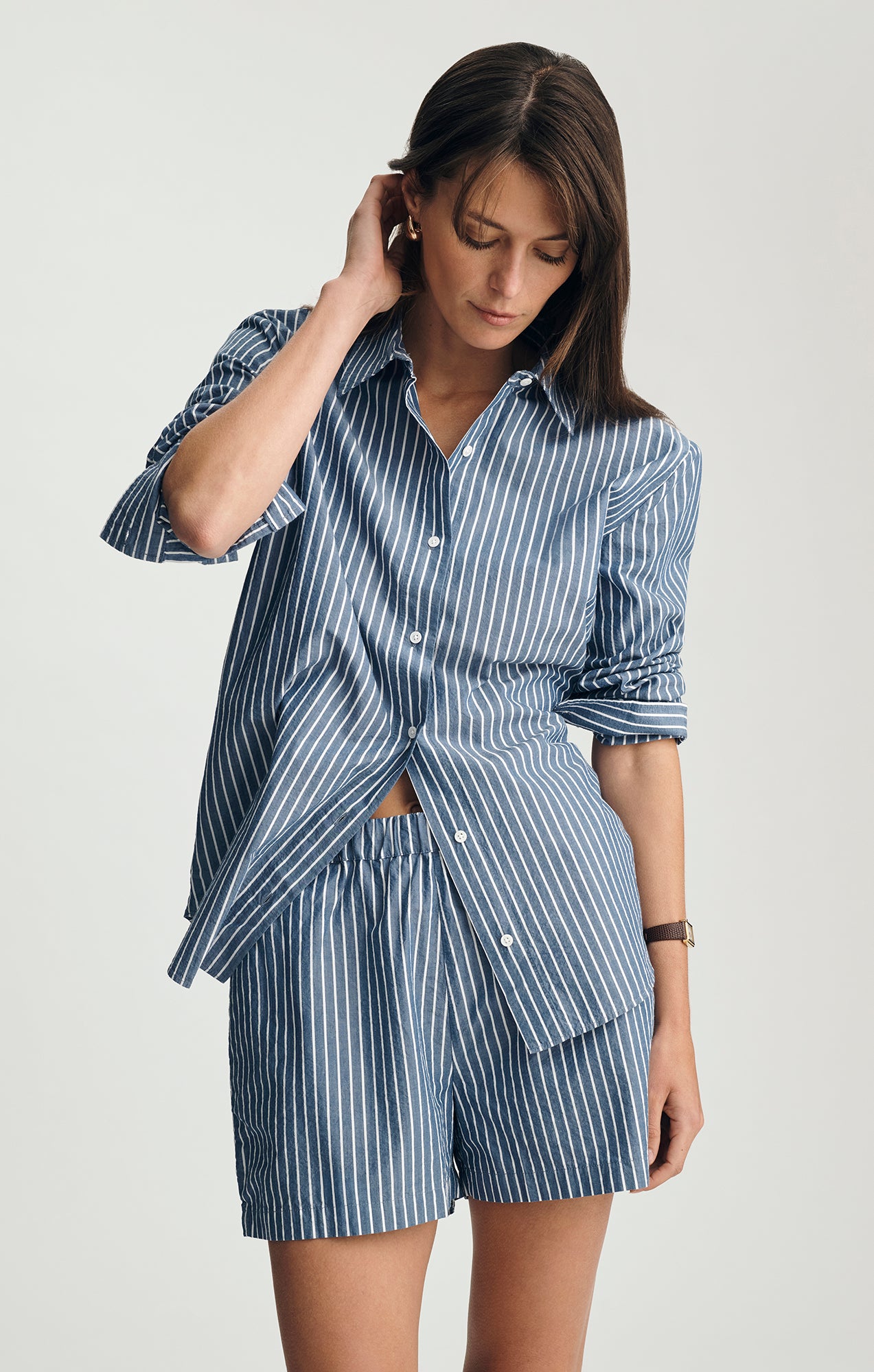 LONG SLEEVE BUTTON-UP SHIRT IN NAVY PEONY STRIPE - Mavi Jeans