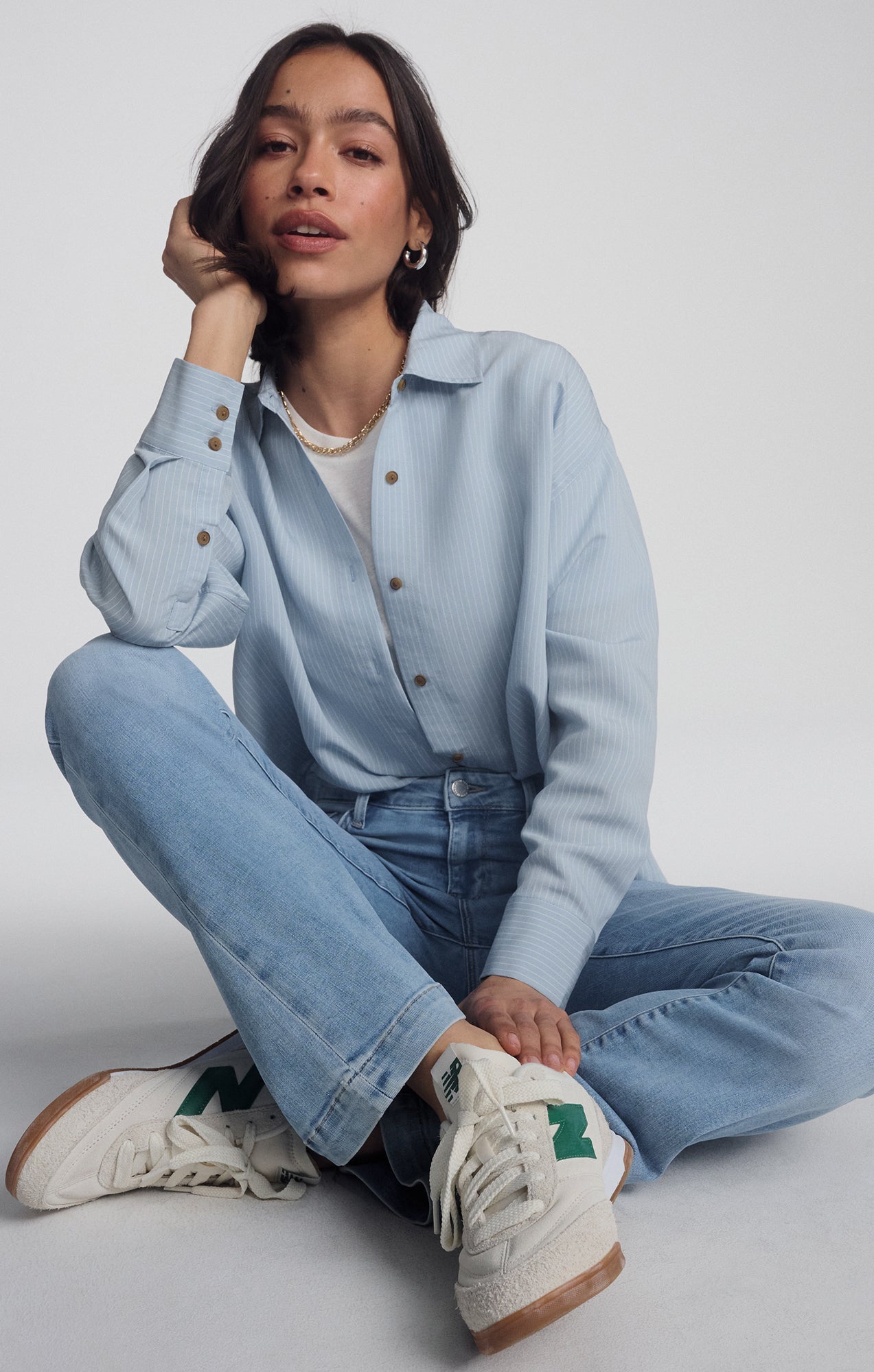 LUXE TOUCH TENCEL™ BUTTON-UP STRIPED SHIRT IN AIR BLUE STRIPE - Mavi Jeans
