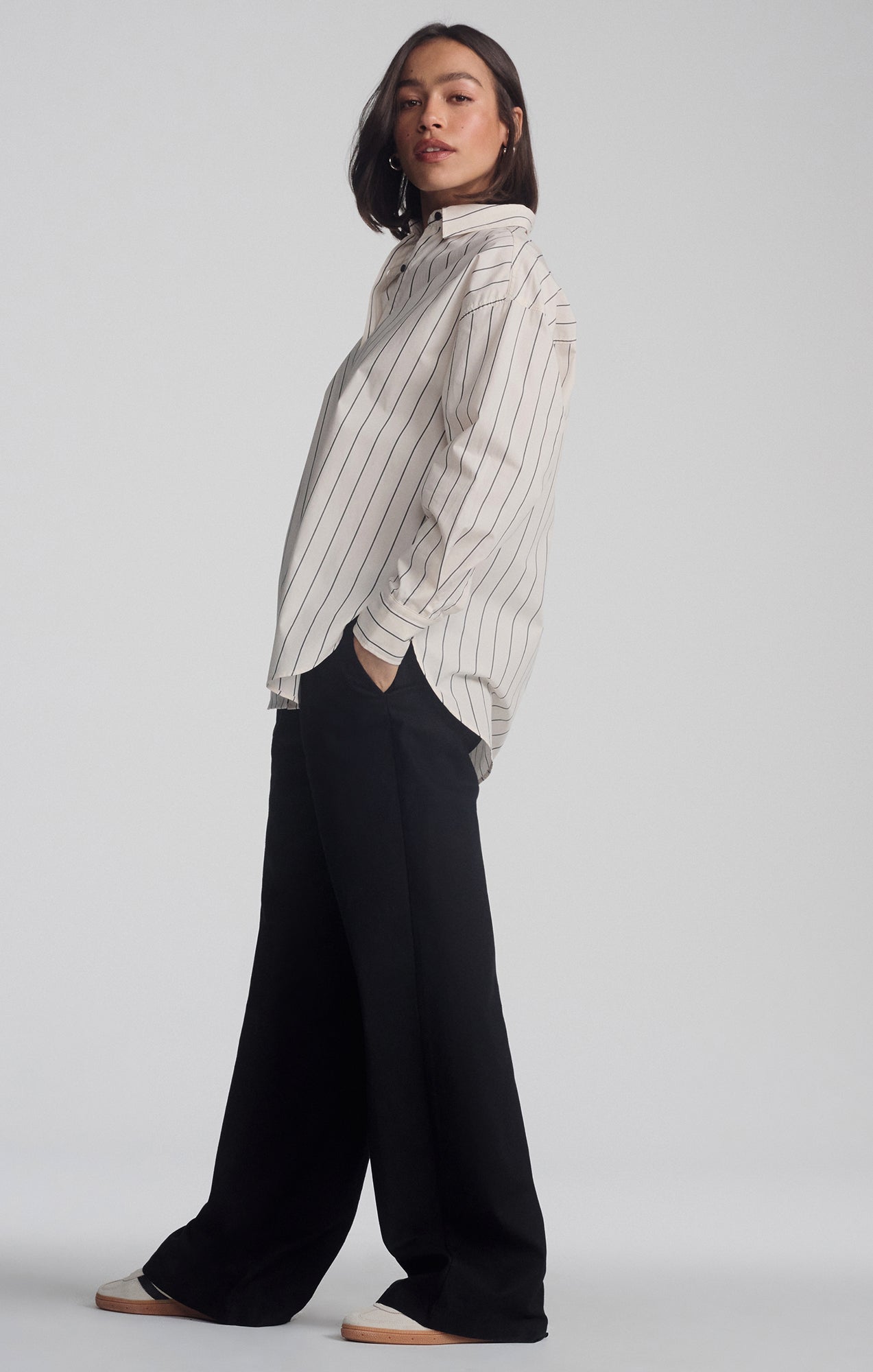 LONG SLEEVE BUTTON-UP SHIRT IN ANTRASIT STRIPE - Mavi Jeans