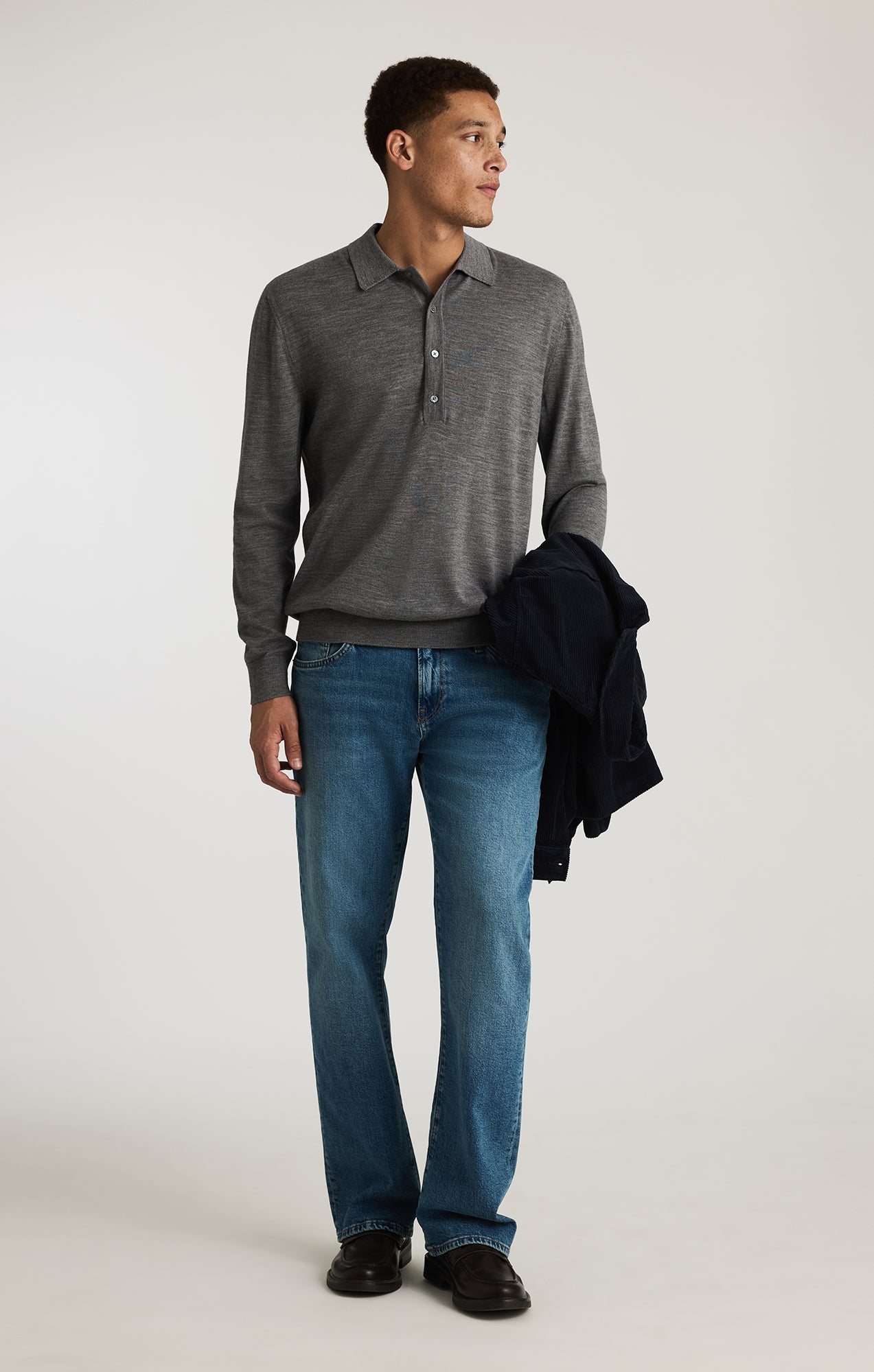 EDITION WOOL POLO SWEATER IN GREY MELANGE