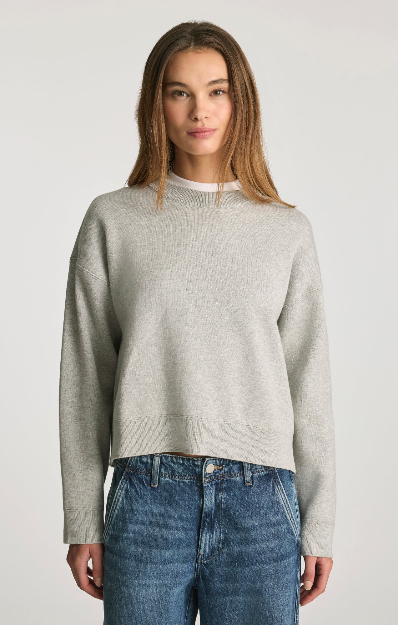 CREW NECK SWEATER IN LIGHT GREY MELANGE - Mavi Jeans