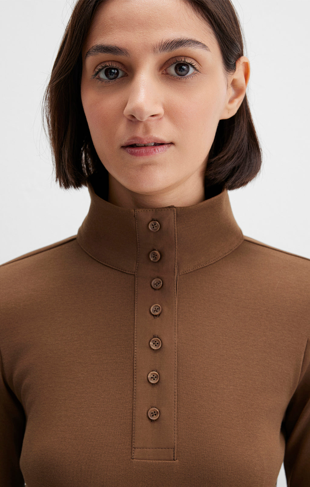 BUTTON-FRONT TURTLENECK SHIRT IN TEAK - Mavi Jeans