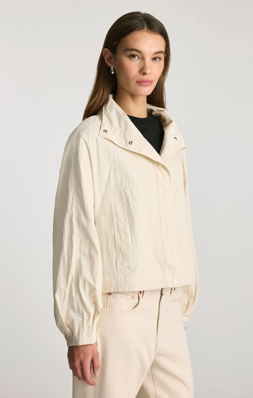 FUNNEL NECK UTILITY JACKET IN LIGHT GREY - Mavi Jeans